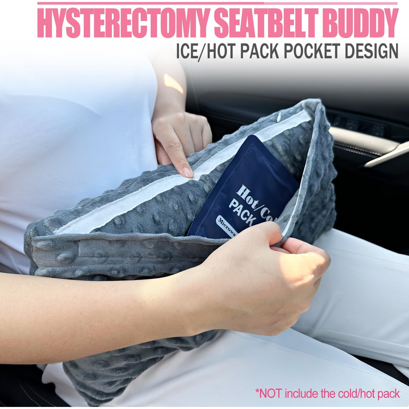 Hysterectomy Seatbelt Pillow Hysterectomy Recovery Must Haves Post Surgery Abdominal Pillows With Ice/Hot Pocket For Tummy Tuck C-Section Recovery Gifts Minky Dot Dark Gray