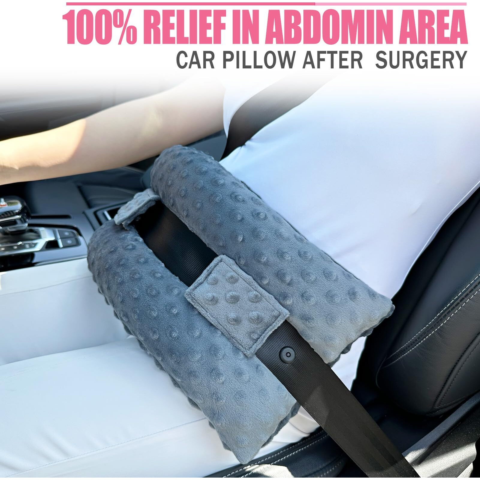 Hysterectomy Seatbelt Pillow Hysterectomy Recovery Must Haves Post Surgery Abdominal Pillows With Ice/Hot Pocket For Tummy Tuck C-Section Recovery Gifts Minky Dot Dark Gray