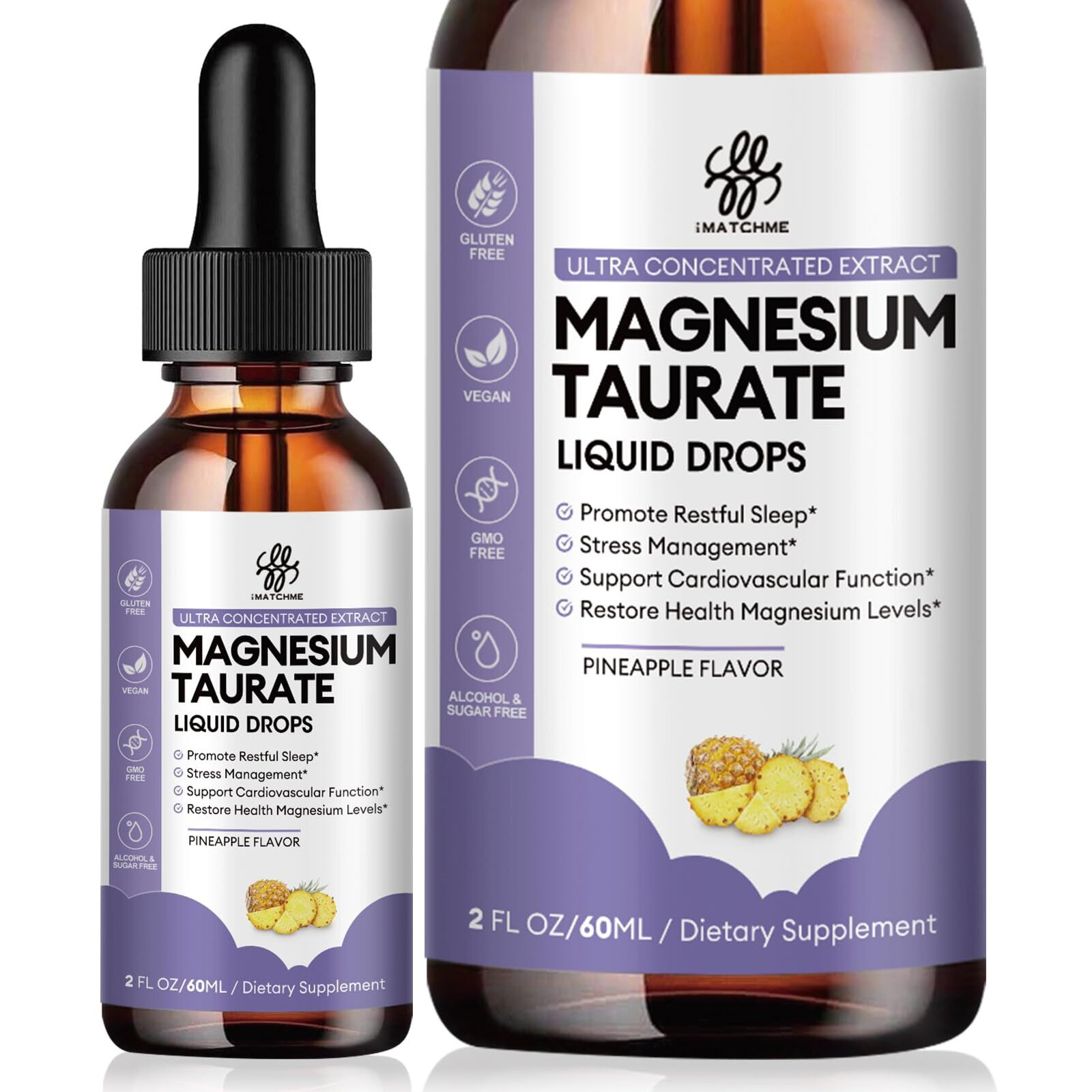 Magnesium Taurate Liquid Drop For Muscle Function  Nerve And Heart Health Support  High Absorption Magnesium Supplement With B6  Coq10  Vegan  Non-Gmo  Gluten/Sugar Free Pineapple Flavor  2 Fl Oz