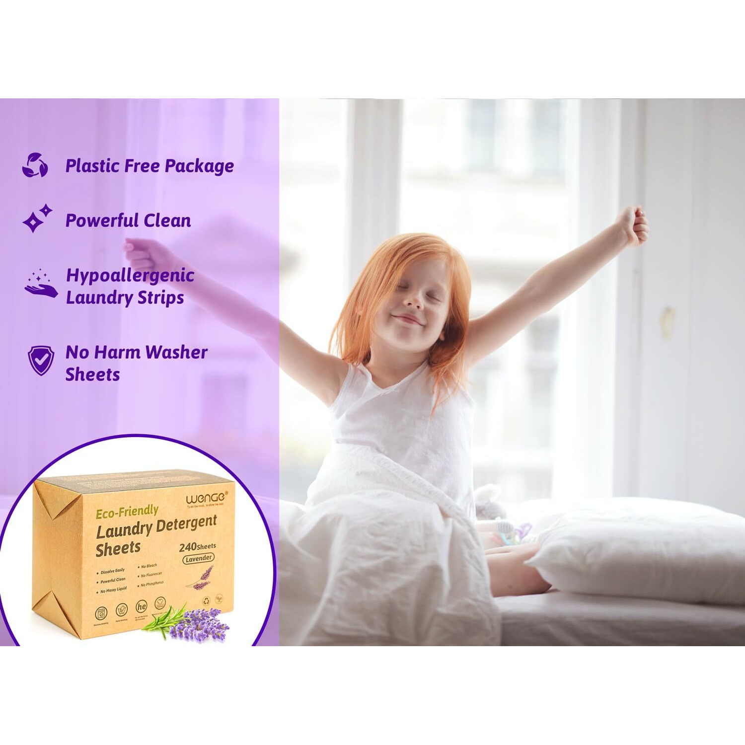 Wenge Eco-Friendly Laundry Detergent Sheets - 240 Plastic-Free  Hypoallergenic Liquidless Washer Sheets For Home  Dorm  Travel  Camping (Lavender Scent)