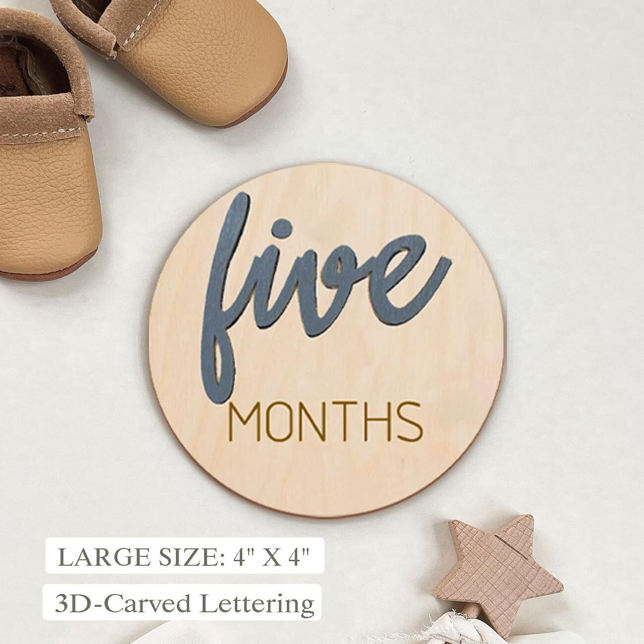 Baby Monthly Milestone Markers Disc  Wooden 3D Baby Milestone Cards For Baby Photos  Baby Announcement Sign Slate Blue  1-12 Months  4 Inches In Size.