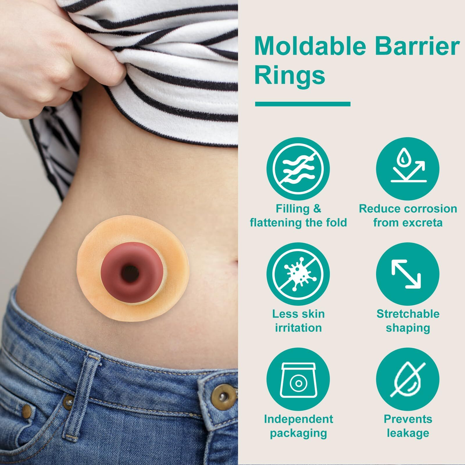 Ostomy Barrier Rings - Outer Diameter 2"" (50Mm) 2Mm Thickness Moldable Ostomy Rings Hydrocolloid Skin Extender Rings For Colostomy Bags 10 Count