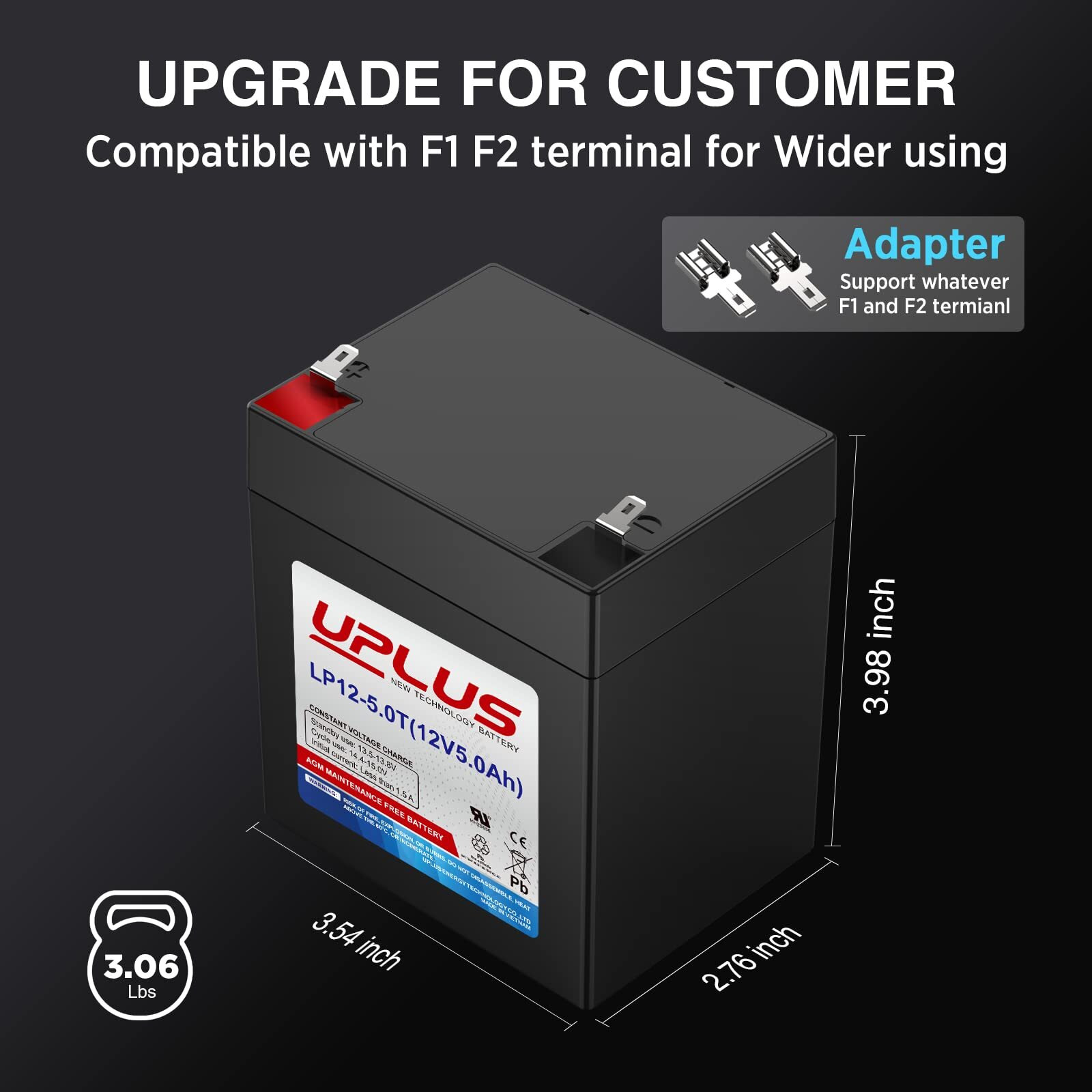 Uplus 12V 5Ah Rechargeable Sealed Lead Acid Battery - Djw12-5.0T Replaces Home Alarm Battery Compatible With F1 F2 Terminals For Garage Doors  Security Systems  Burglar Alarms