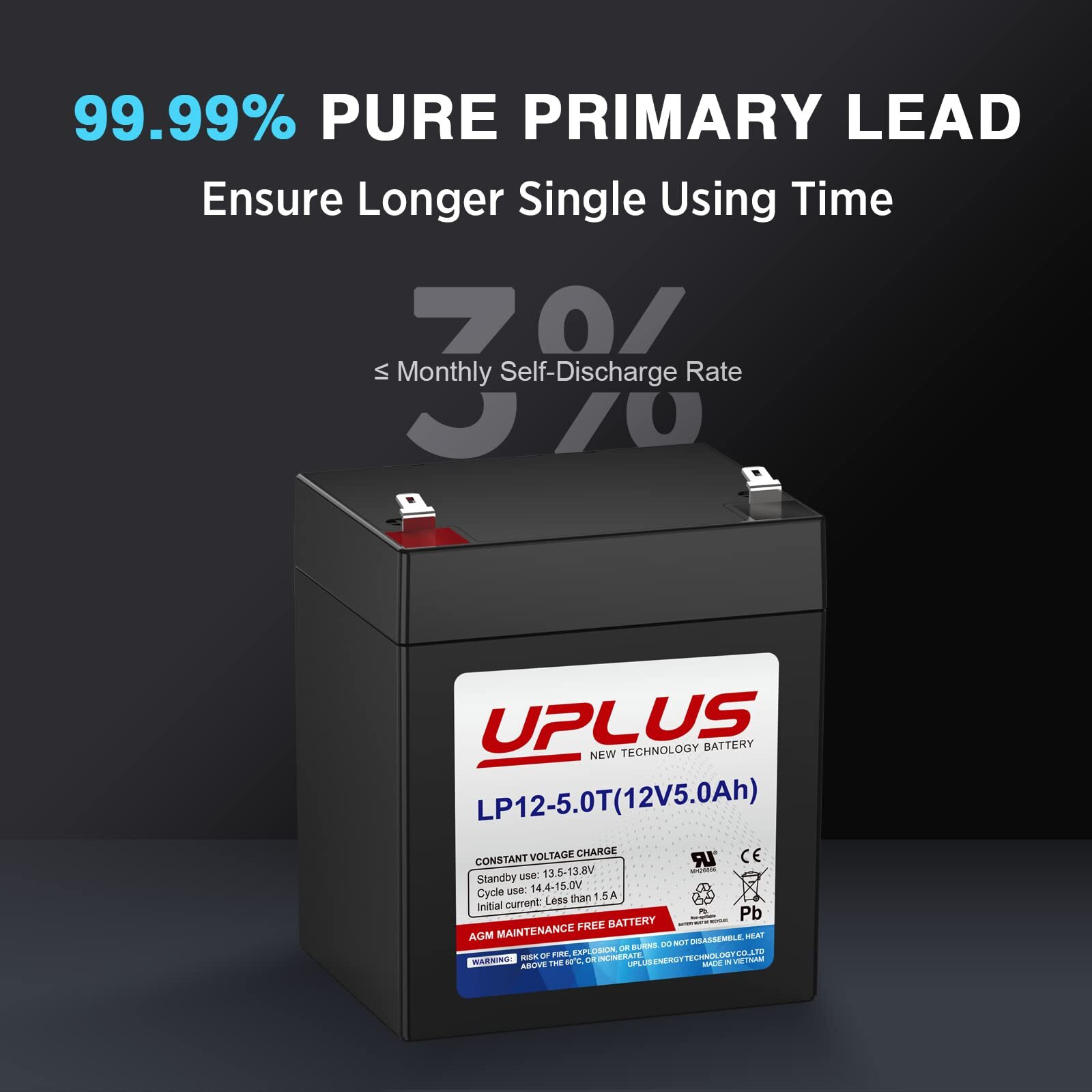 Uplus 12V 5Ah Rechargeable Sealed Lead Acid Battery - Djw12-5.0T Replaces Home Alarm Battery Compatible With F1 F2 Terminals For Garage Doors  Security Systems  Burglar Alarms