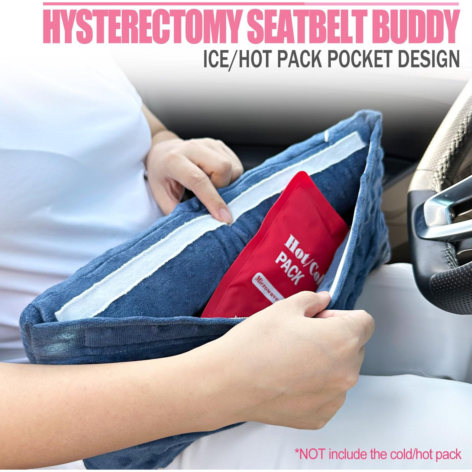 Hysterectomy Seatbelt Pillow Hysterectomy Recovery Must Haves Post Surgery Abdominal Pillows With Ice/Hot Pocket For Tummy Tuck C-Section Recovery Gifts Minky Dot Denim Blue