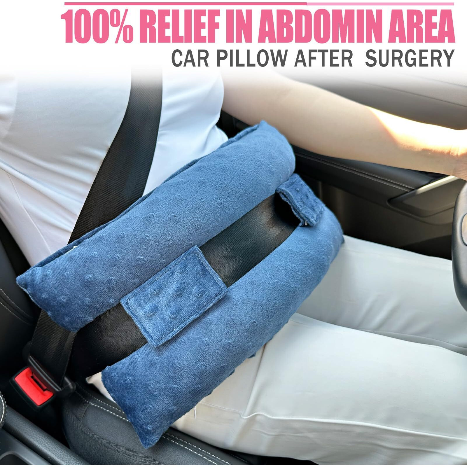 Hysterectomy Seatbelt Pillow Hysterectomy Recovery Must Haves Post Surgery Abdominal Pillows With Ice/Hot Pocket For Tummy Tuck C-Section Recovery Gifts Minky Dot Denim Blue
