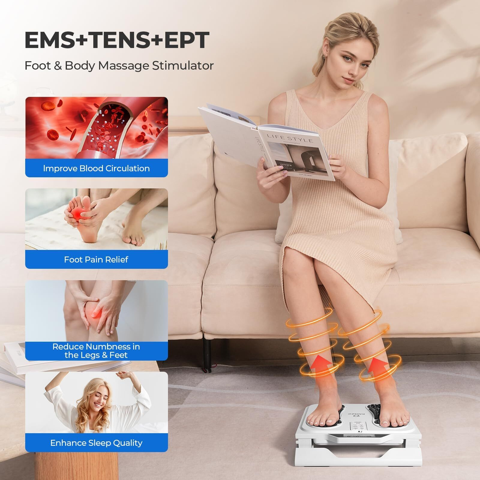 Ems Foot Massager For Neuropathy (Fsa/Hsa Eligible)  Tens Ems Foot Nerve Circulation Stimulator For Pain Relief  10 Modes And 50 Intensities  4 Body Pads  Relieve Swelling  Cramps  Plantar Fasciitis