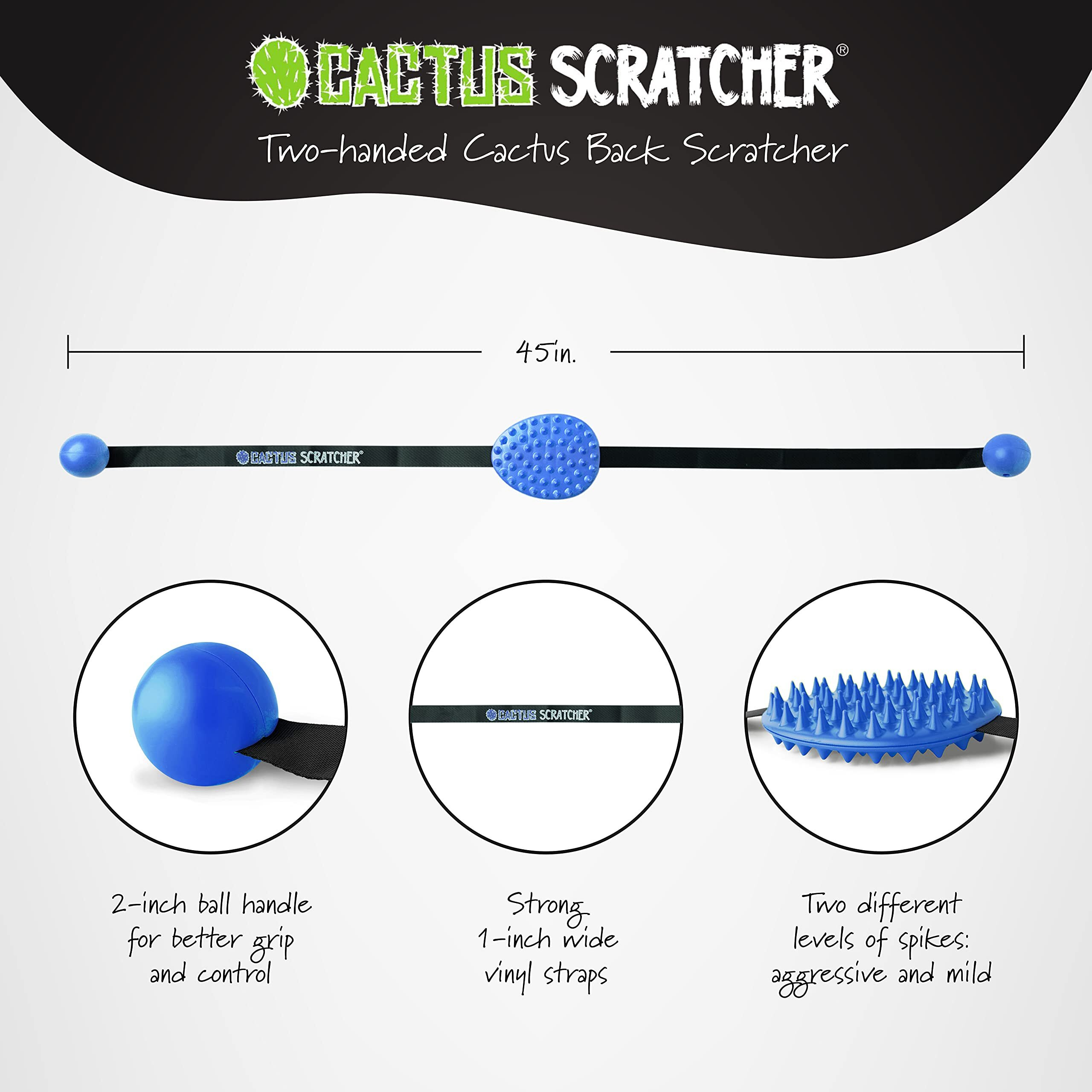 Cactus Scratcher Original Back Scratcher For Itching Relief  2-Sides With Aggressive & Soft Spikes  Long Handheld Scratchers For Men & Women  Designed For Accessing Hard-To-Reach Areas - Blue