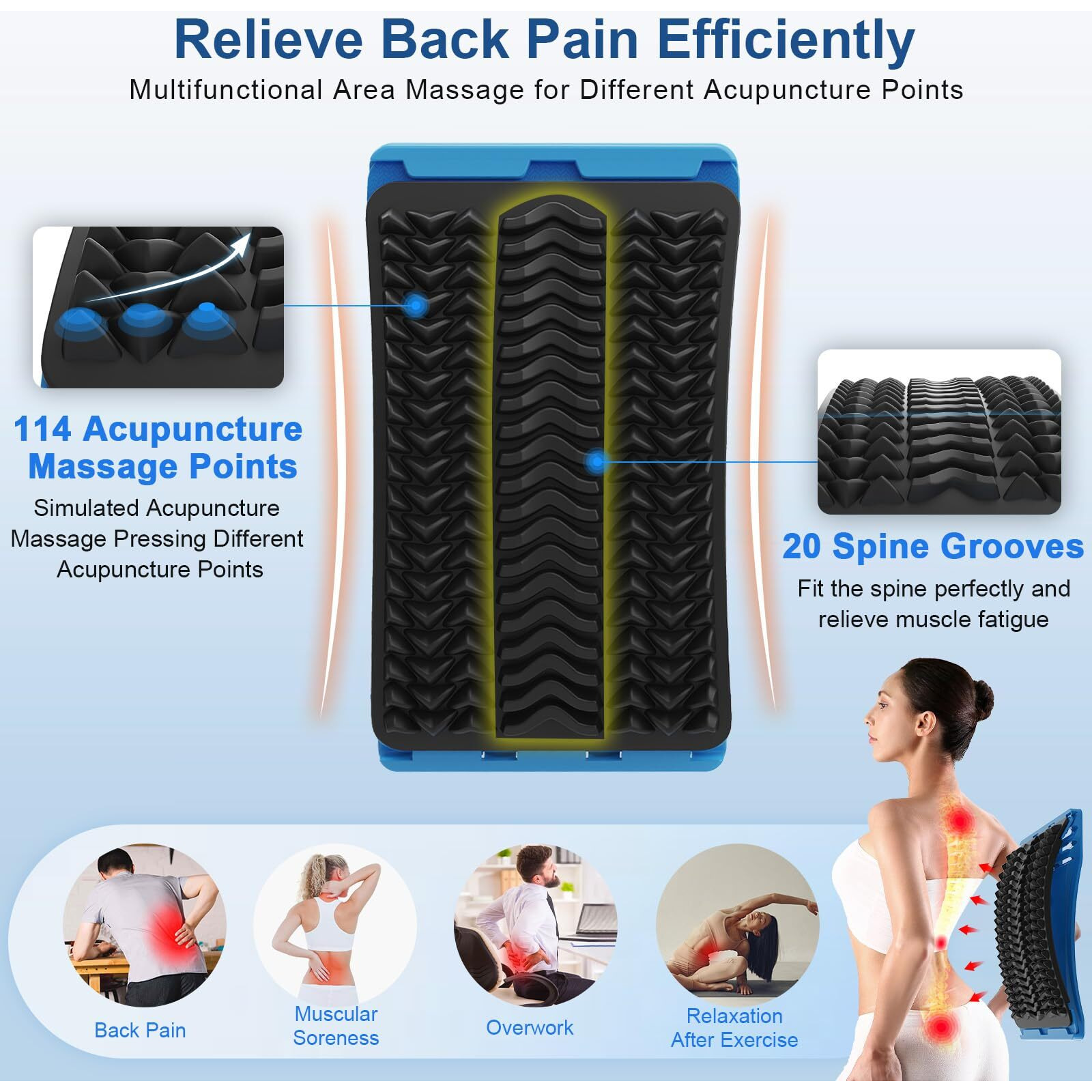 Minoll Back Stretcher For Lower Back Pain Relief  4 Level Adjustable Arch Lumbar Back Cracker Board  Back Cracking Device  Back Massager For Scoliosis  Spine Decompression Support - Blue