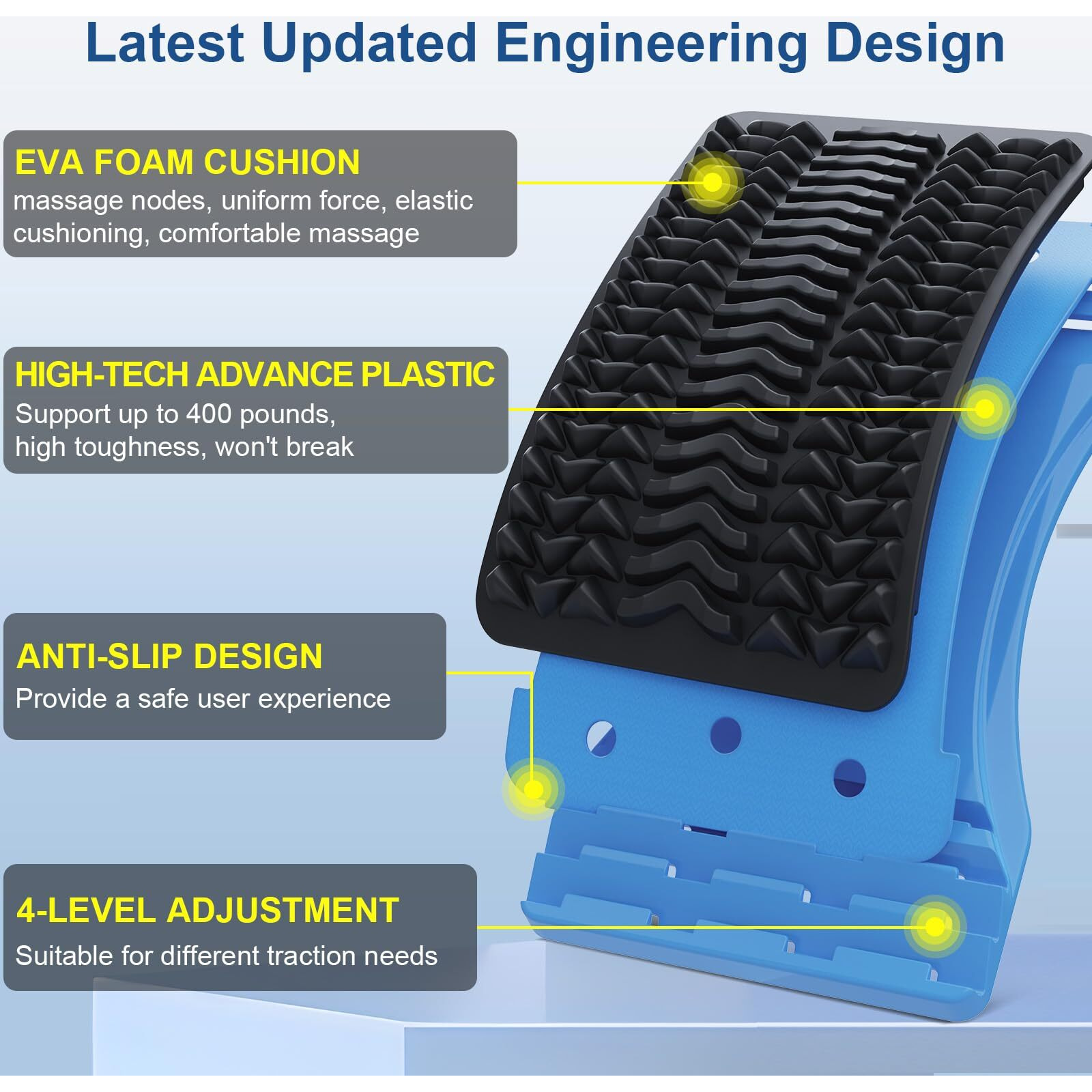 Minoll Back Stretcher For Lower Back Pain Relief  4 Level Adjustable Arch Lumbar Back Cracker Board  Back Cracking Device  Back Massager For Scoliosis  Spine Decompression Support - Blue