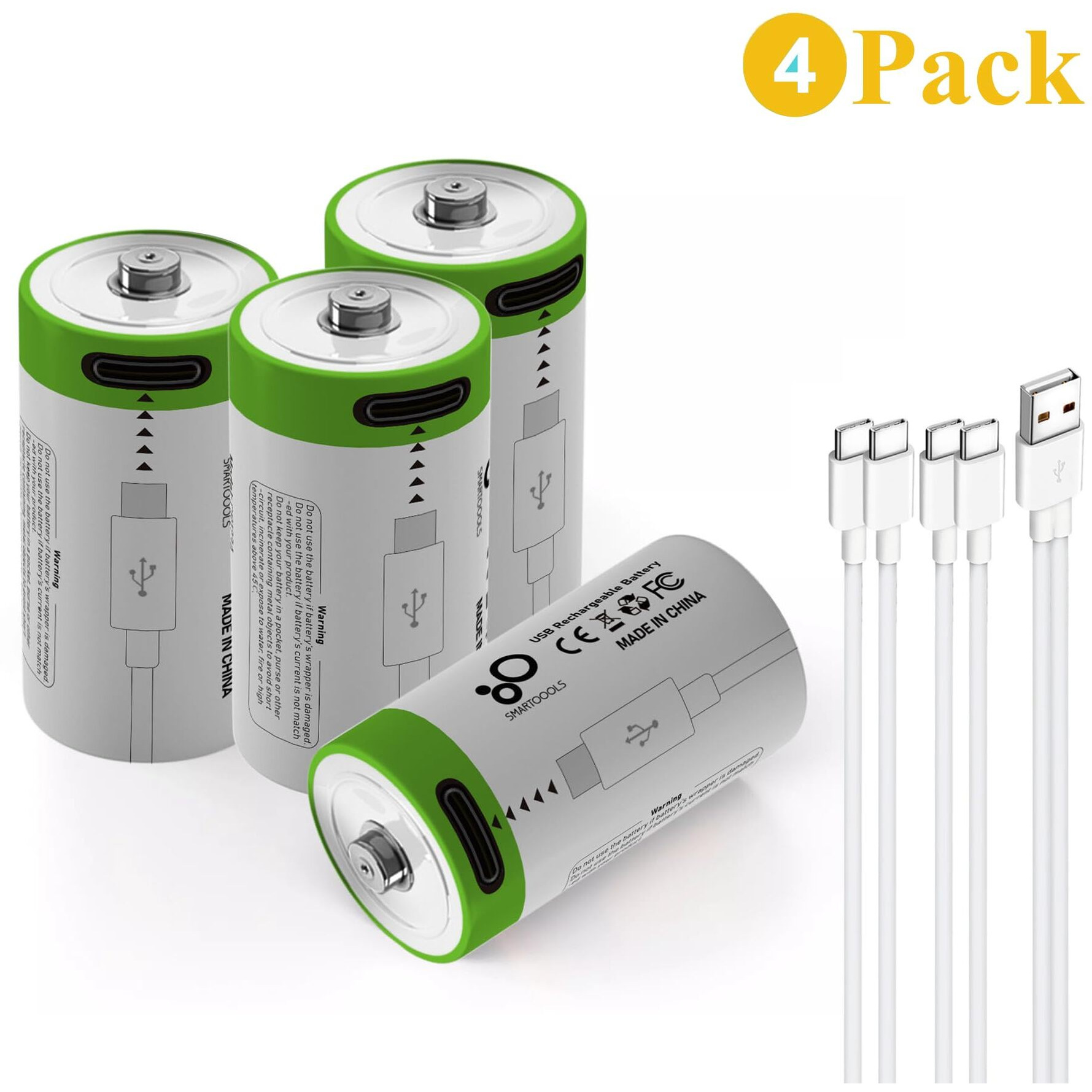 Camelcell 4 Pack Cr2 Battery Rechargeable Cr2 3V-3.7V Lithium Batteries  4 In 1 Usb Type C Rechargeable Lithium Cr2 Cr15H270 15270 Batteries  300Mah 1.5Hours Fast Charge(Not C Battery)