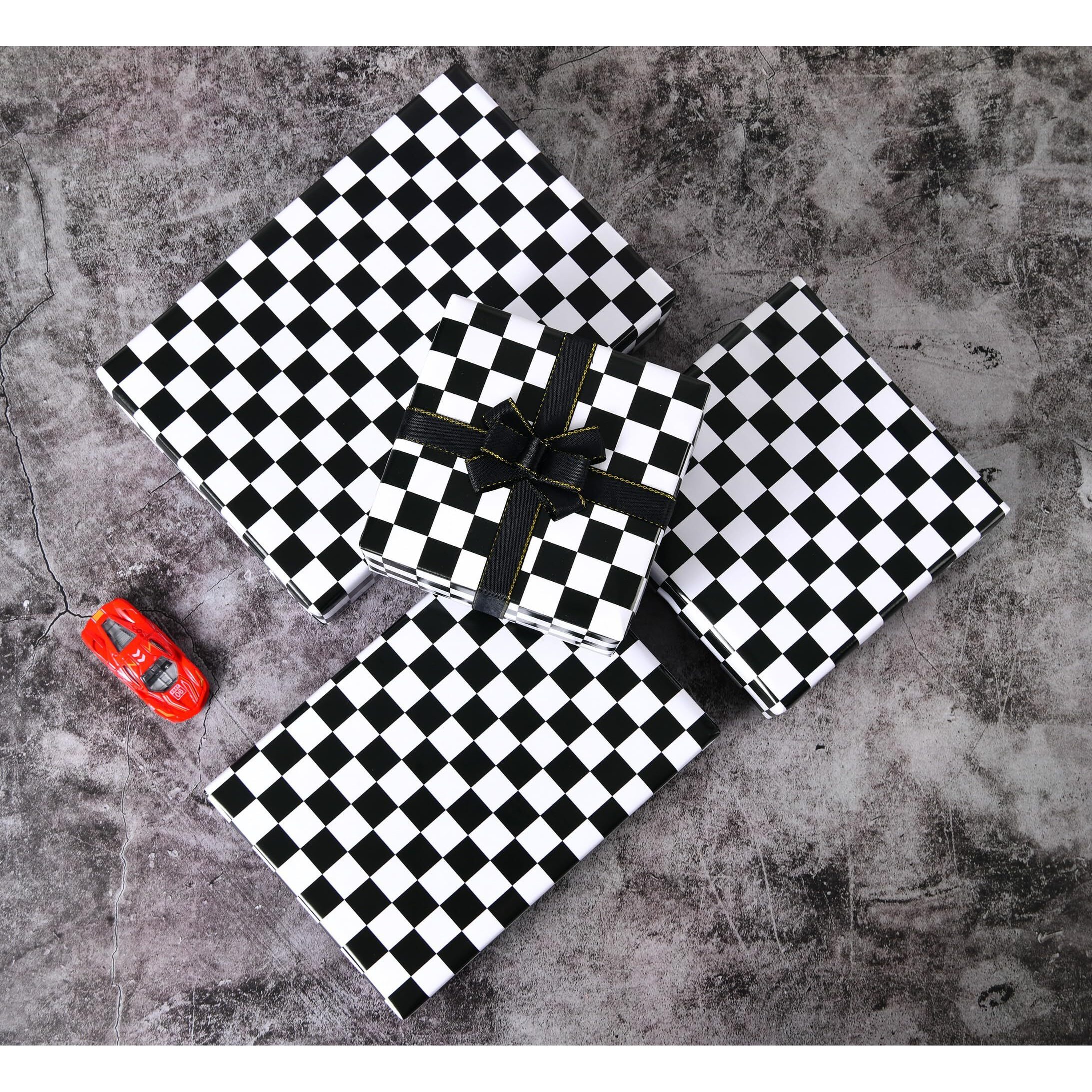 Titiweet Checkered Flag Wrapping Paper Roll- Mini Roll 17 Inches X 33 Feet - Race Car Wrapping Paper For Boys Girls  Cars Wrapping Paper For Birthday Christmas Holiday(Checkered Flag)