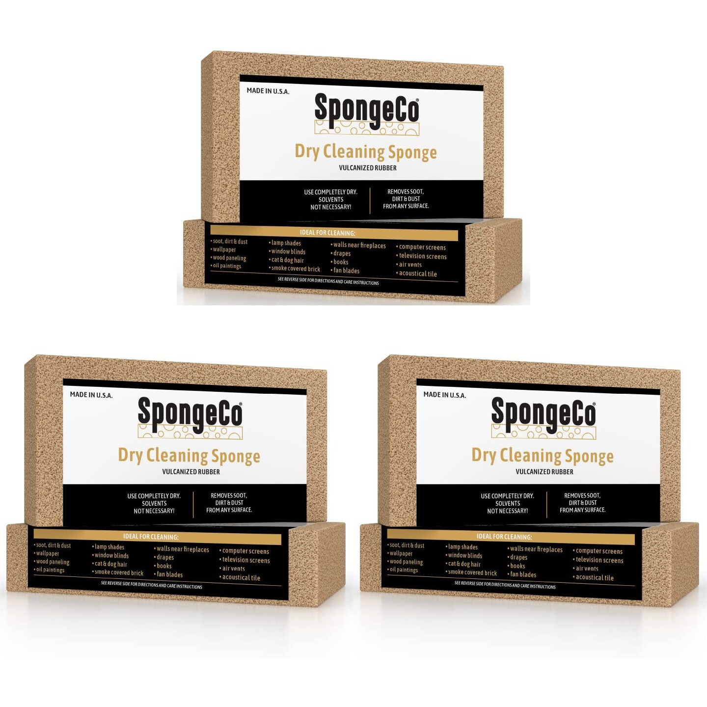 Spongeco - Dry Cleaning Soot Eraser Sponge - Pet Hair  Smoke  Soot  Dust And Dirt Remover - 3X6X1.5 (3 Pack)