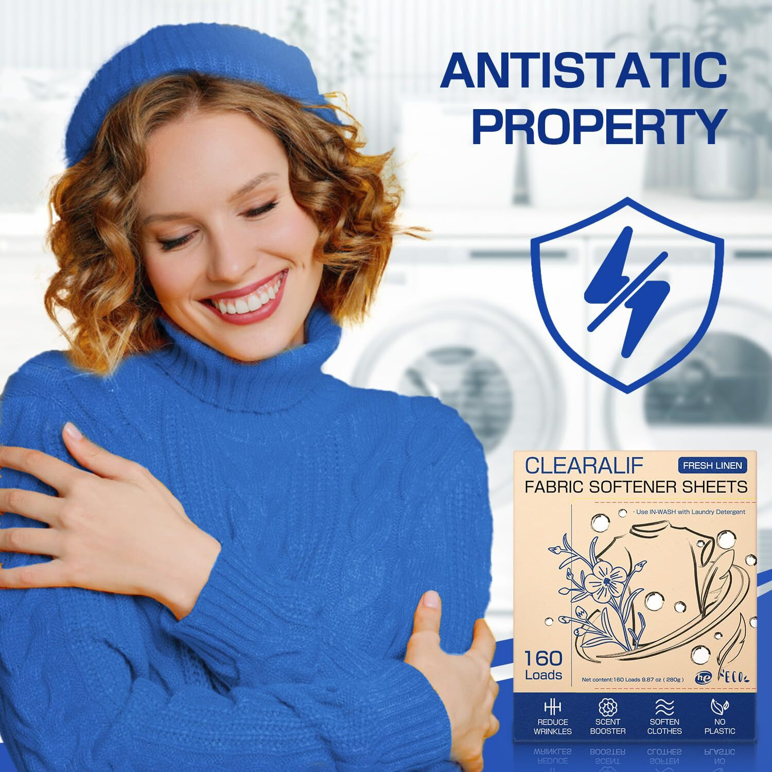 Clearalif Laundry Fabric Softener Sheets  Fresh Linen Scent  160 Loads  Eco Friendly  Great For Travel  Apartments  Dorms.