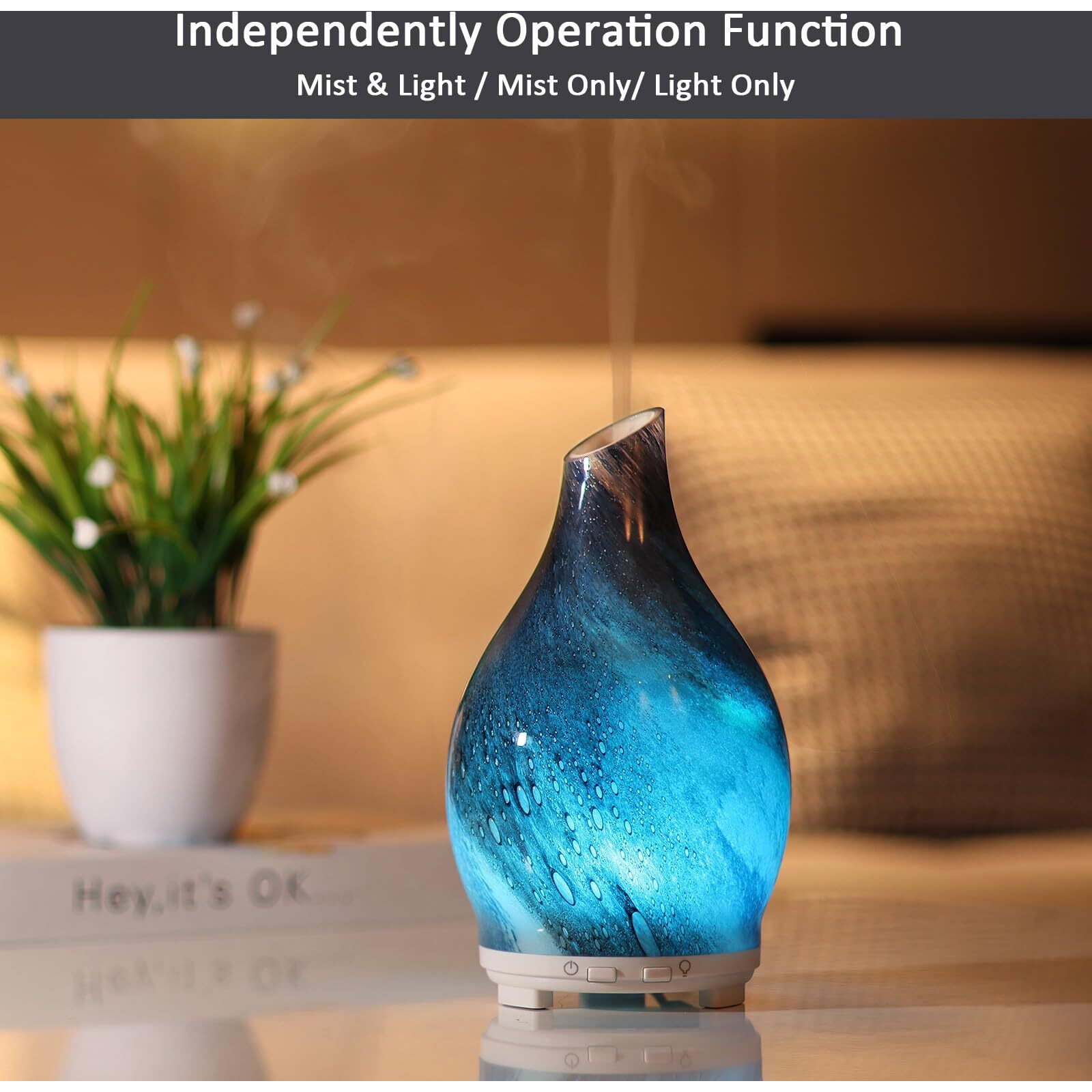 Essential Oil Diffuser 120Ml Glass Ultrasonic Aromatherapy Oil Diffuser-Aroma Humidifier Glass Diffuser 7 Color Changing Light Waterless Auto-Off-Ultra-Quiet For Sleeping Yoga Home Office And Spa