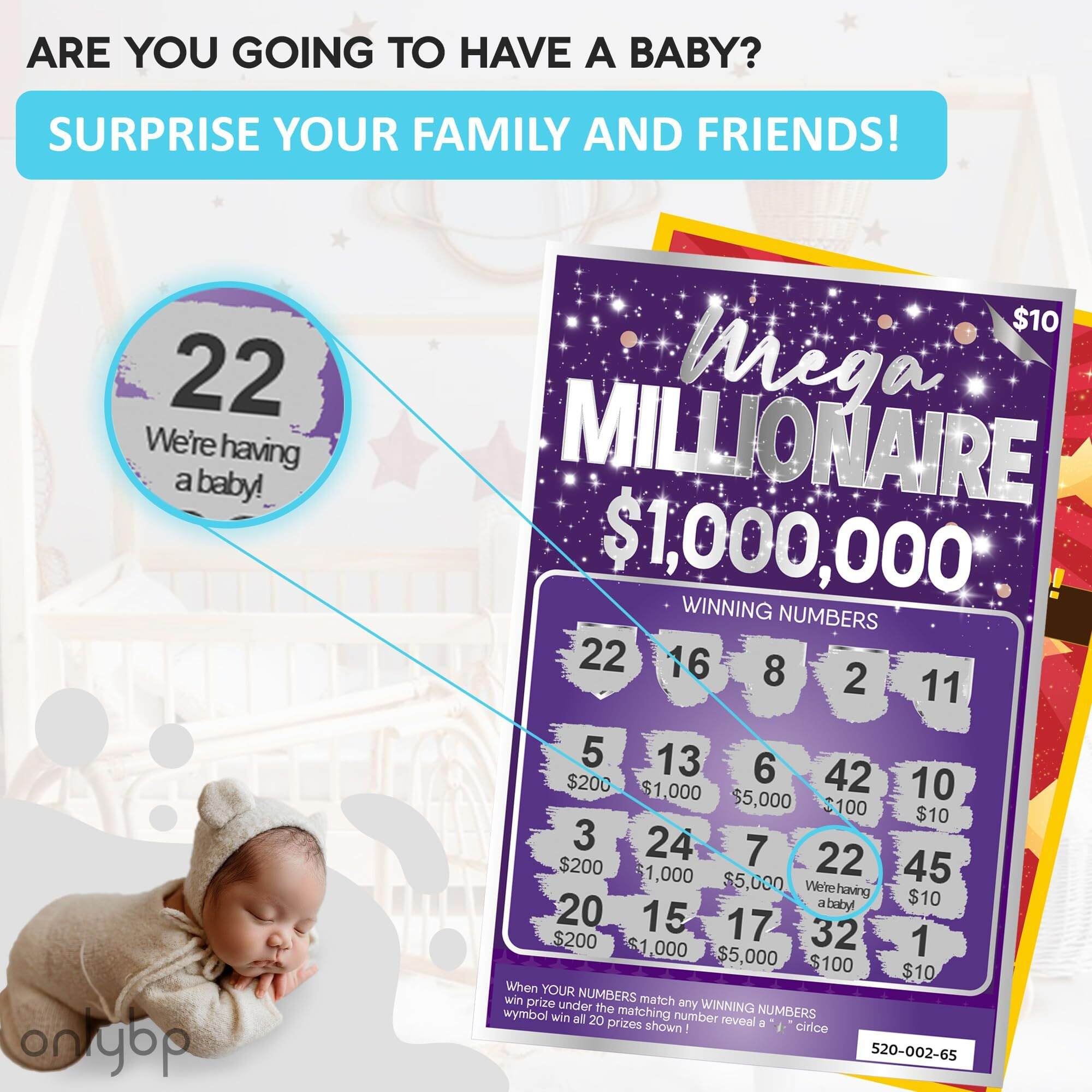 Onlybp 10 Pregnancy Announcement Scratch Off Cards - Fun And Creative Fake Lottery Tickets For Baby Announcement - Perfect For Surprising Family And Friends With Baby Reveal
