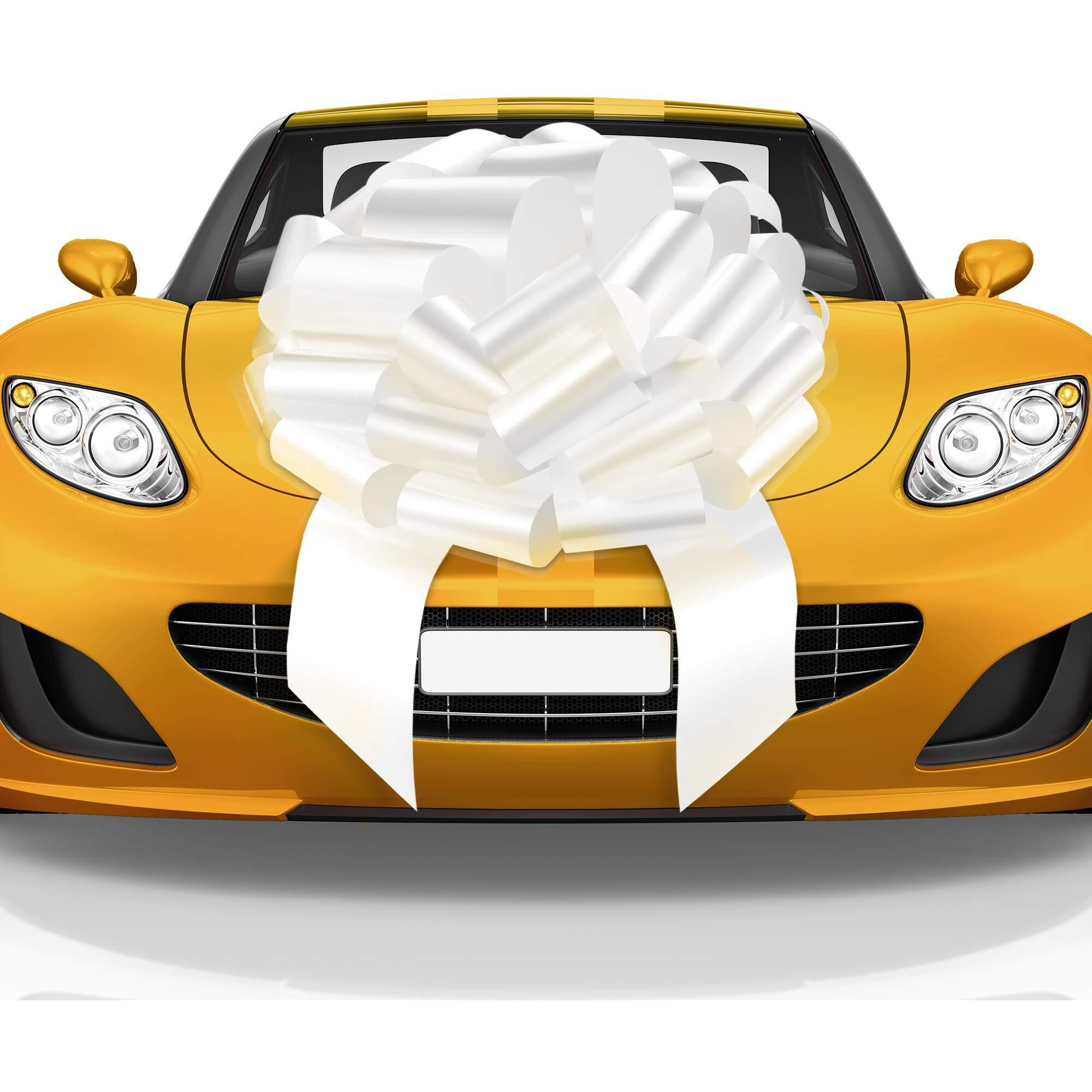Mata1-Usa - Huge Car Bow - White  23 Inch - Big Gift Wrapping Bow For Large Gift Decoration - Giant Size For Indoor & Outdoor Use - 26 Loops & 4 Stickers