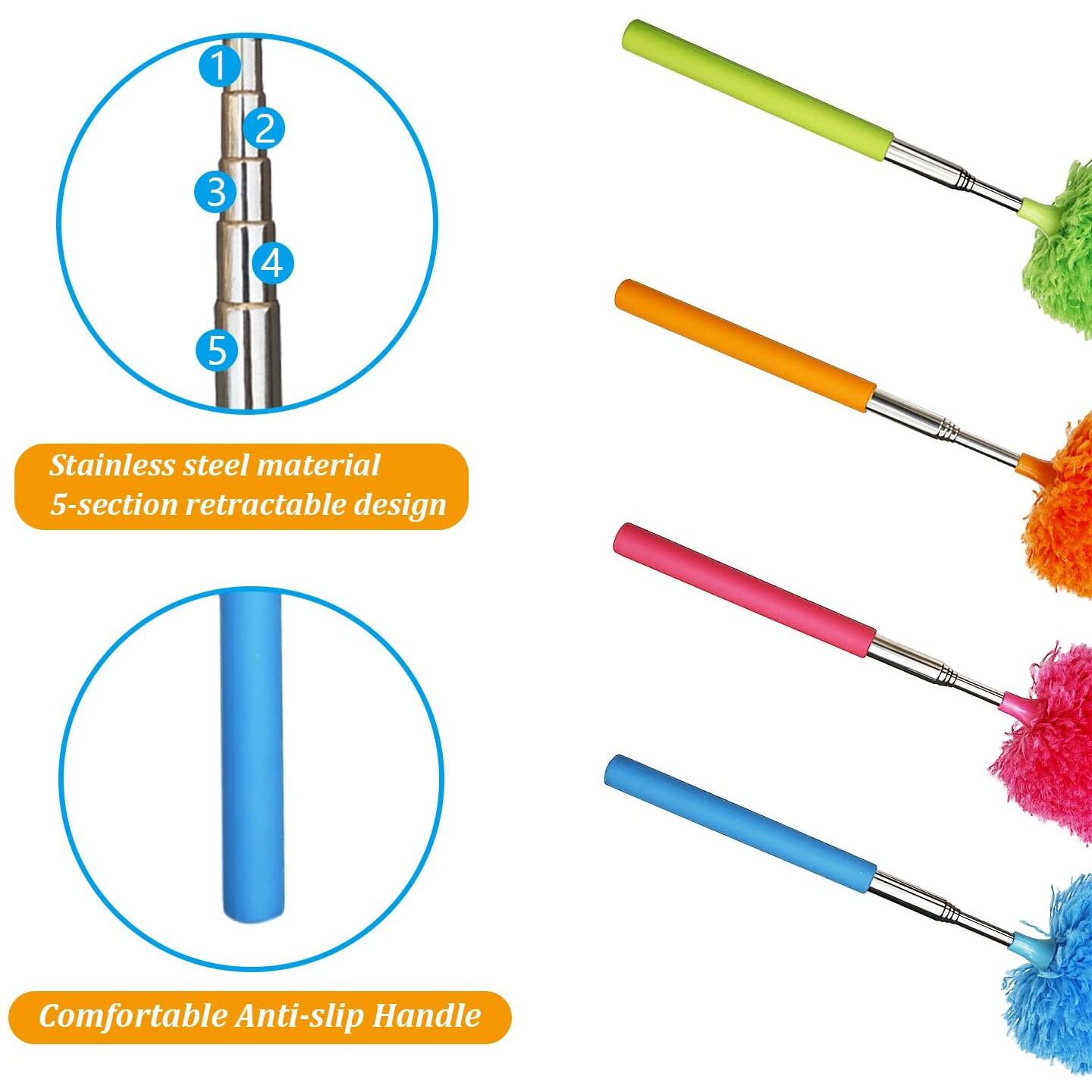 4 Pack Microfiber Feather Duster  With Extendable Pole And Bendable Head  Washable Microfibre Cleaning Tool For Cleaning Office  Car  Computer  Furniture  Sofa  Photo Frame