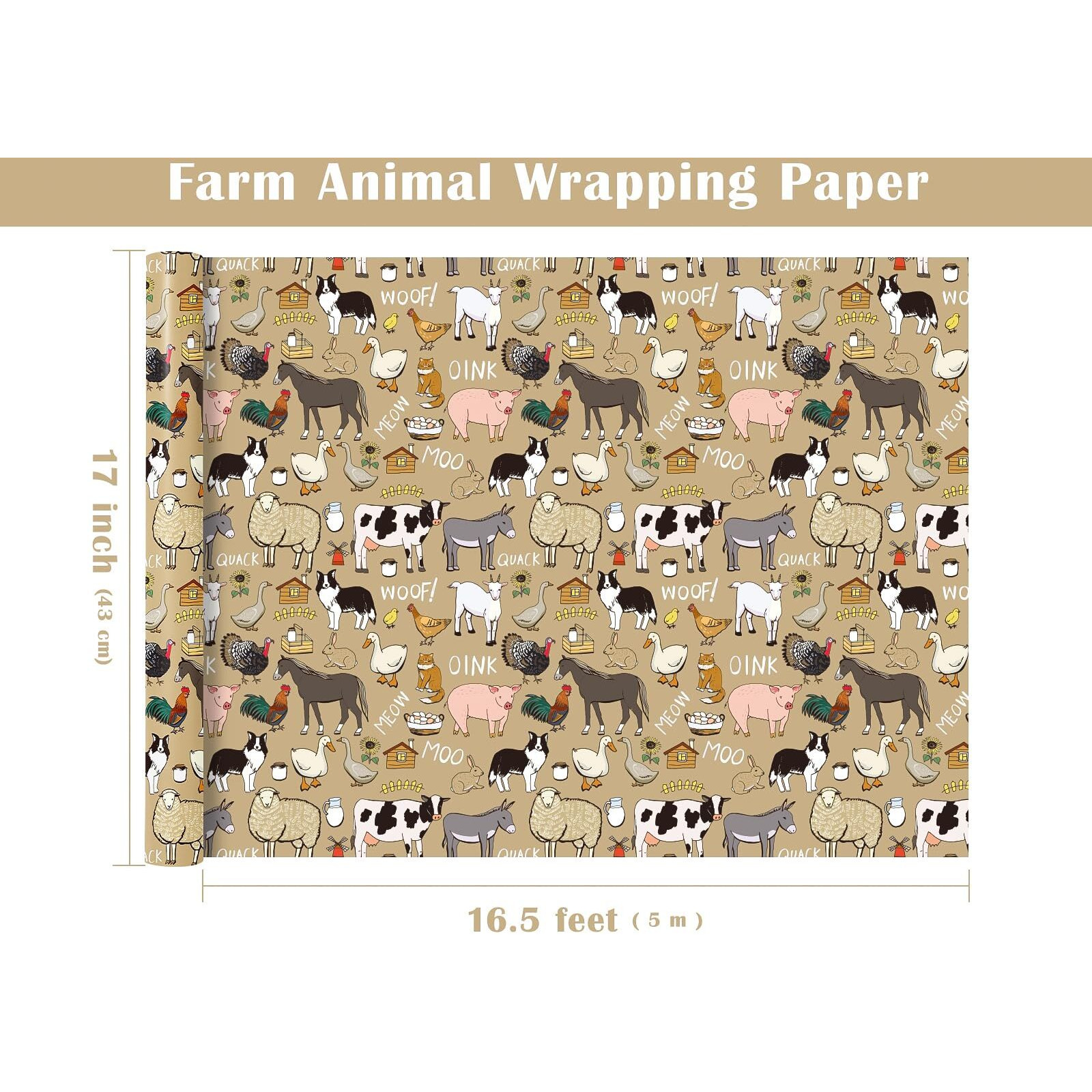 Wrapaholic Farm Animals Wrapping Paper Roll - Mini Roll - 17 Inch X 16.5 Feet - Farm Animal Design For Farm Party  Barnyard Birthday  Baby Shower