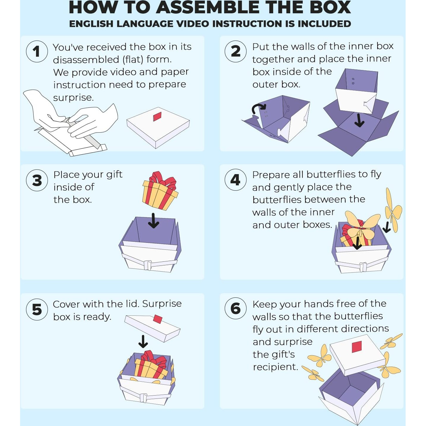 Fettipop Diy Butterfly Explosion Gift Box (Deep Blue) Diy 7.1X5.5X4.3 Inches  Surprise Flying Butterfly Box For Birthday  Party  Any Occasion