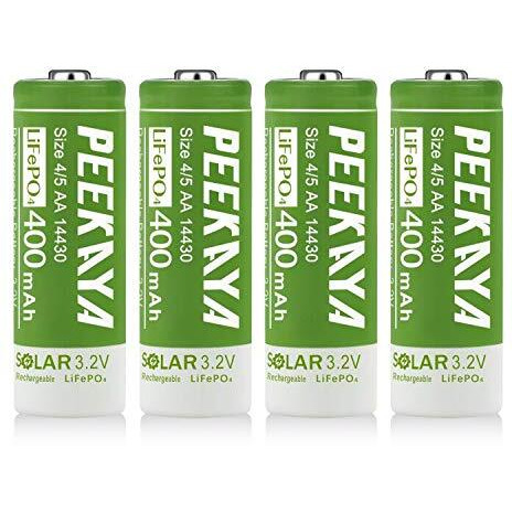 Peekaya (4-Pack) 14430 Rechargeable Battery Lifepo4 3.2V 400Mah For Ourdoor Gardan Solar Light (1.7In)  Eco-Friendly And Safe