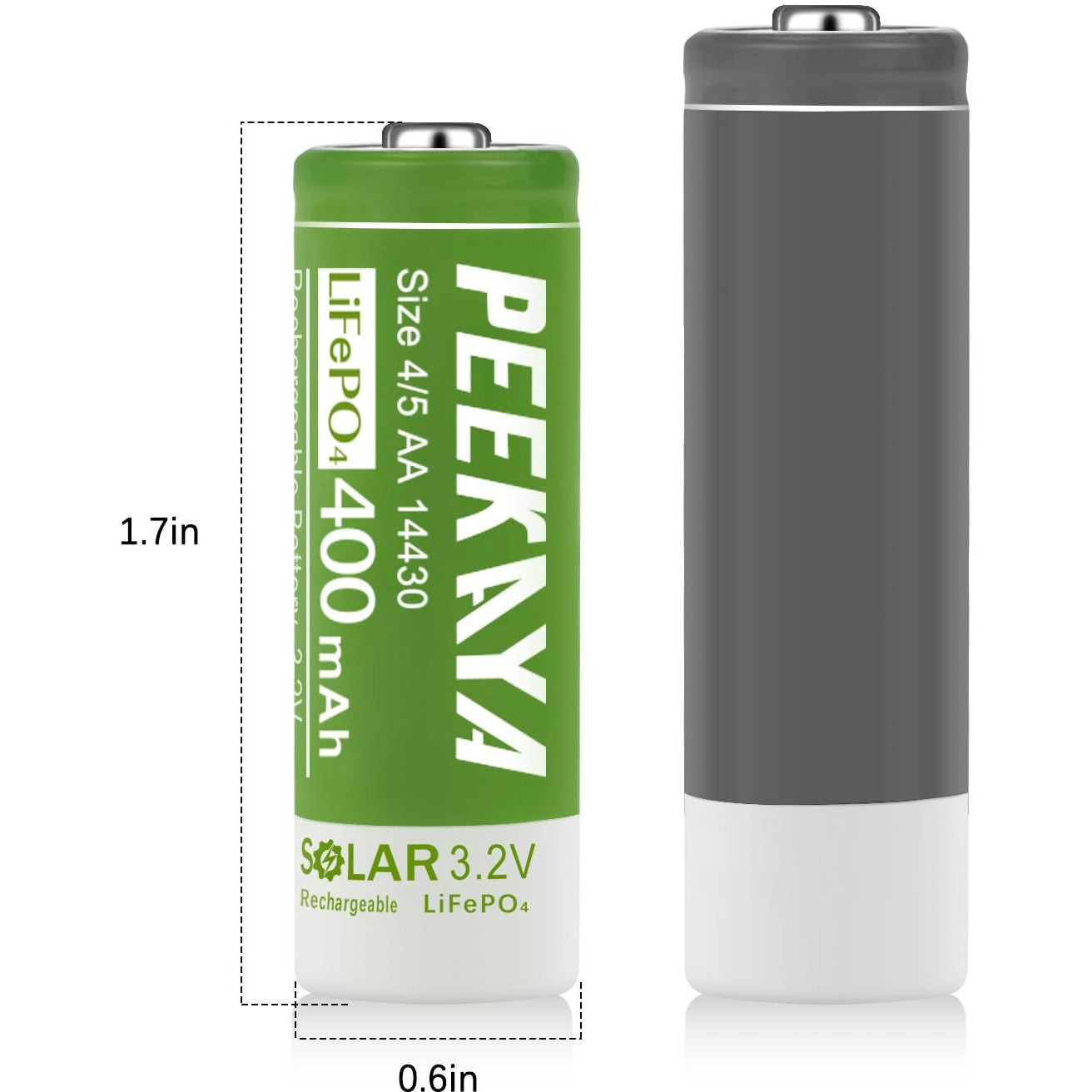 Peekaya (4-Pack) 14430 Rechargeable Battery Lifepo4 3.2V 400Mah For Ourdoor Gardan Solar Light (1.7In)  Eco-Friendly And Safe