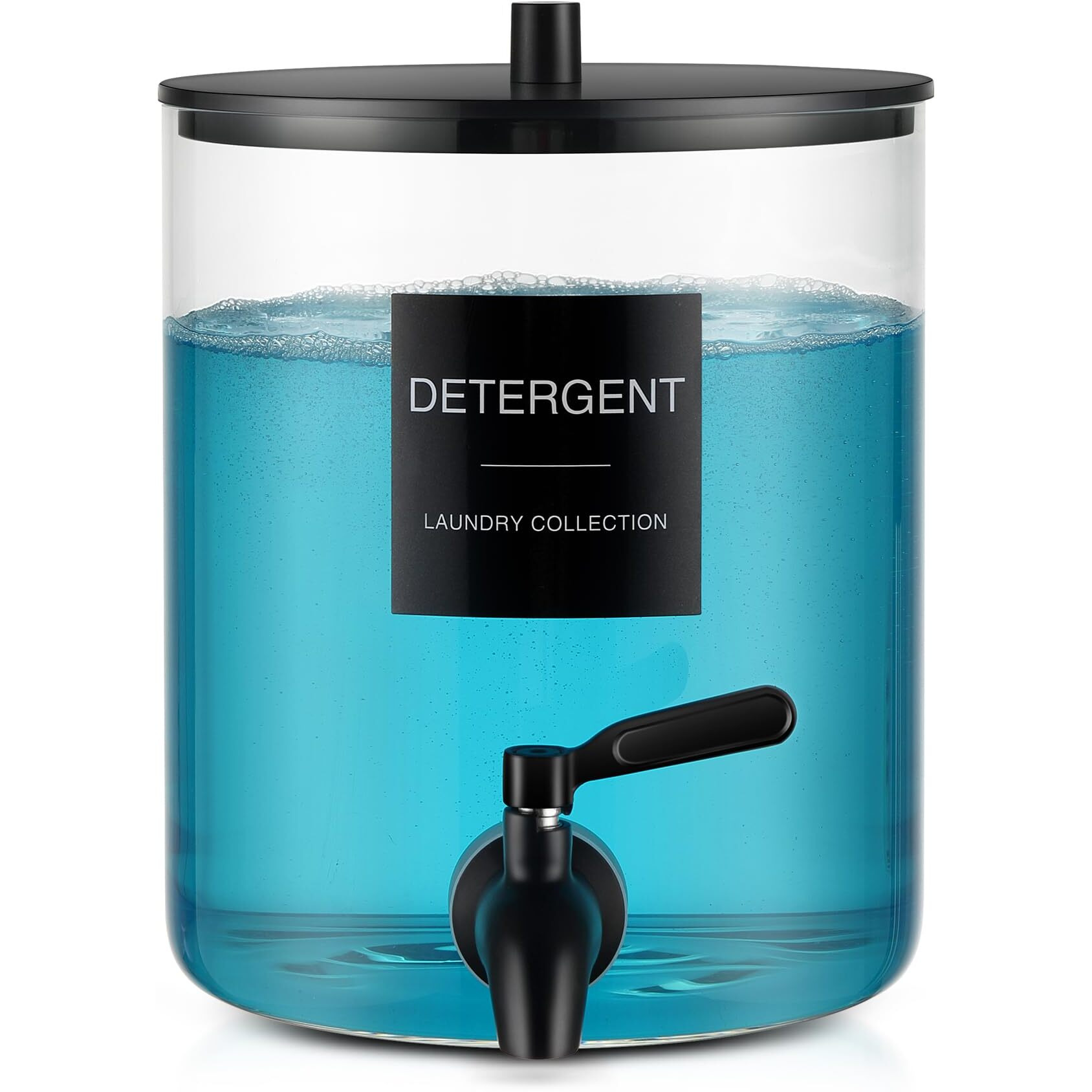 Glass Laundry Detergent Dispenser  128 Oz / 3.5L Fabric Softener Dispenser For Laundry Room Organization  Detergent Holder With 304 Spigot  Glass Soap Container (Black)