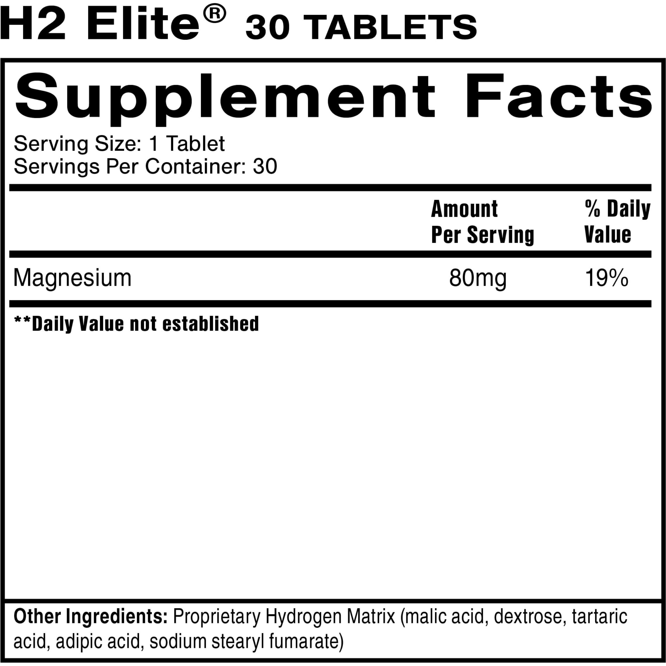 Quicksilver Scientific H2 Elite - Molecular Hydrogen For Energy + Metabolism Support  Water Tablets Perfect For Open Containers - Magnesium Malate Drink Additive (30 Molecular Hydrogen Tablets)
