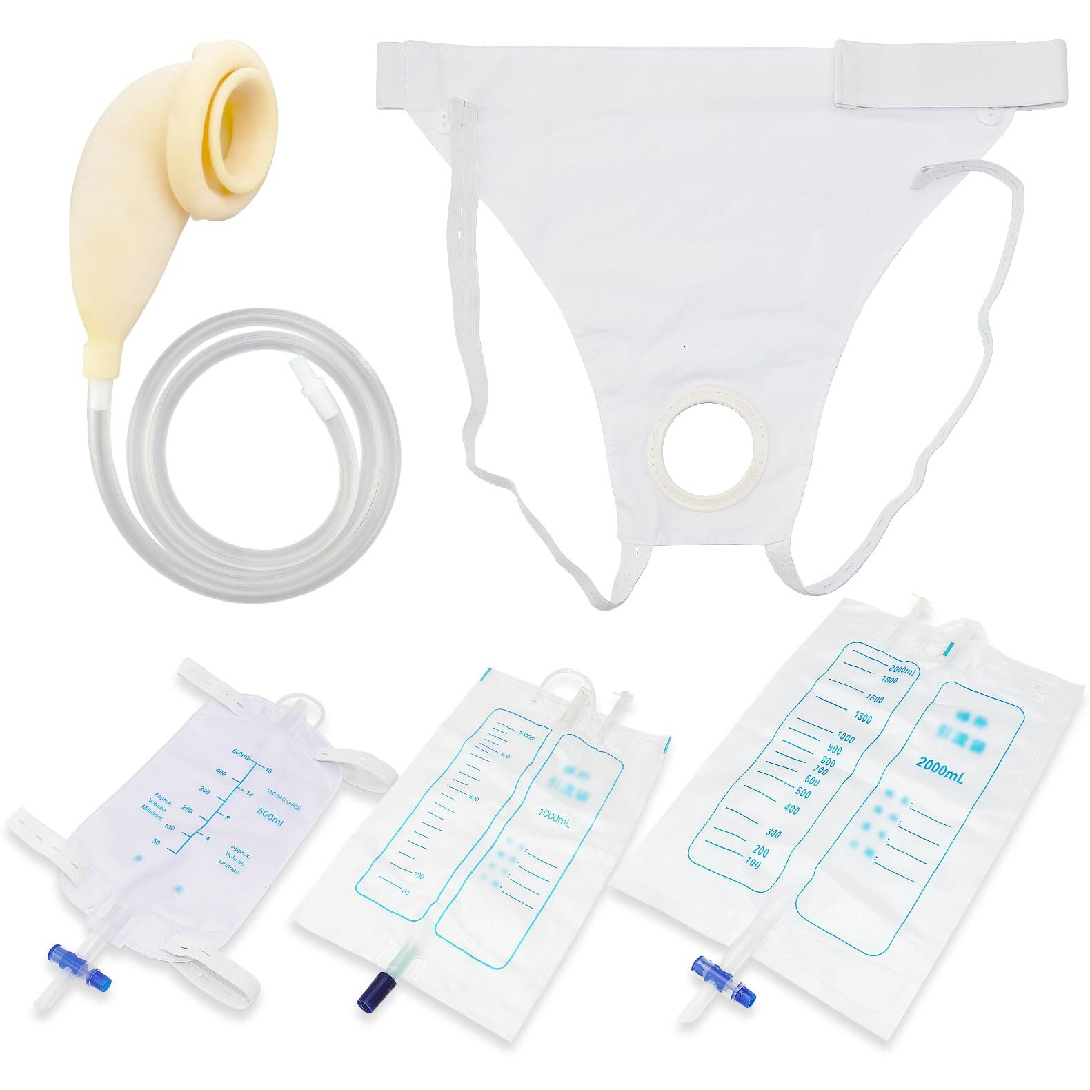 External Condom Catheter For Elderly Men Age 80 Portable Reusable Wearable Latex Urinals Secure Comfortable Fit With 3 Catheters Drainage Bags Overnight Incontinence Urinal Solution