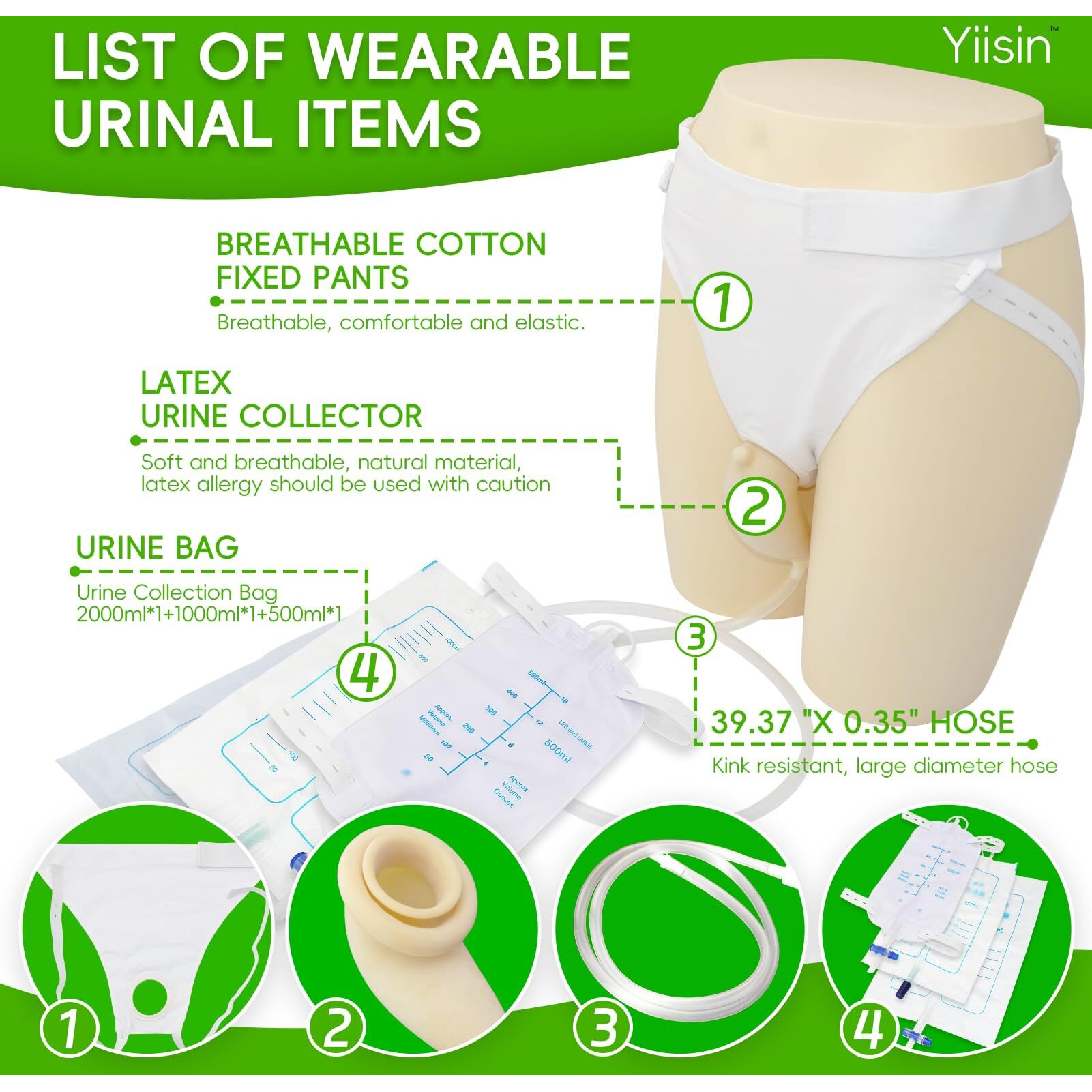 External Condom Catheter For Elderly Men Age 80 Portable Reusable Wearable Latex Urinals Secure Comfortable Fit With 3 Catheters Drainage Bags Overnight Incontinence Urinal Solution