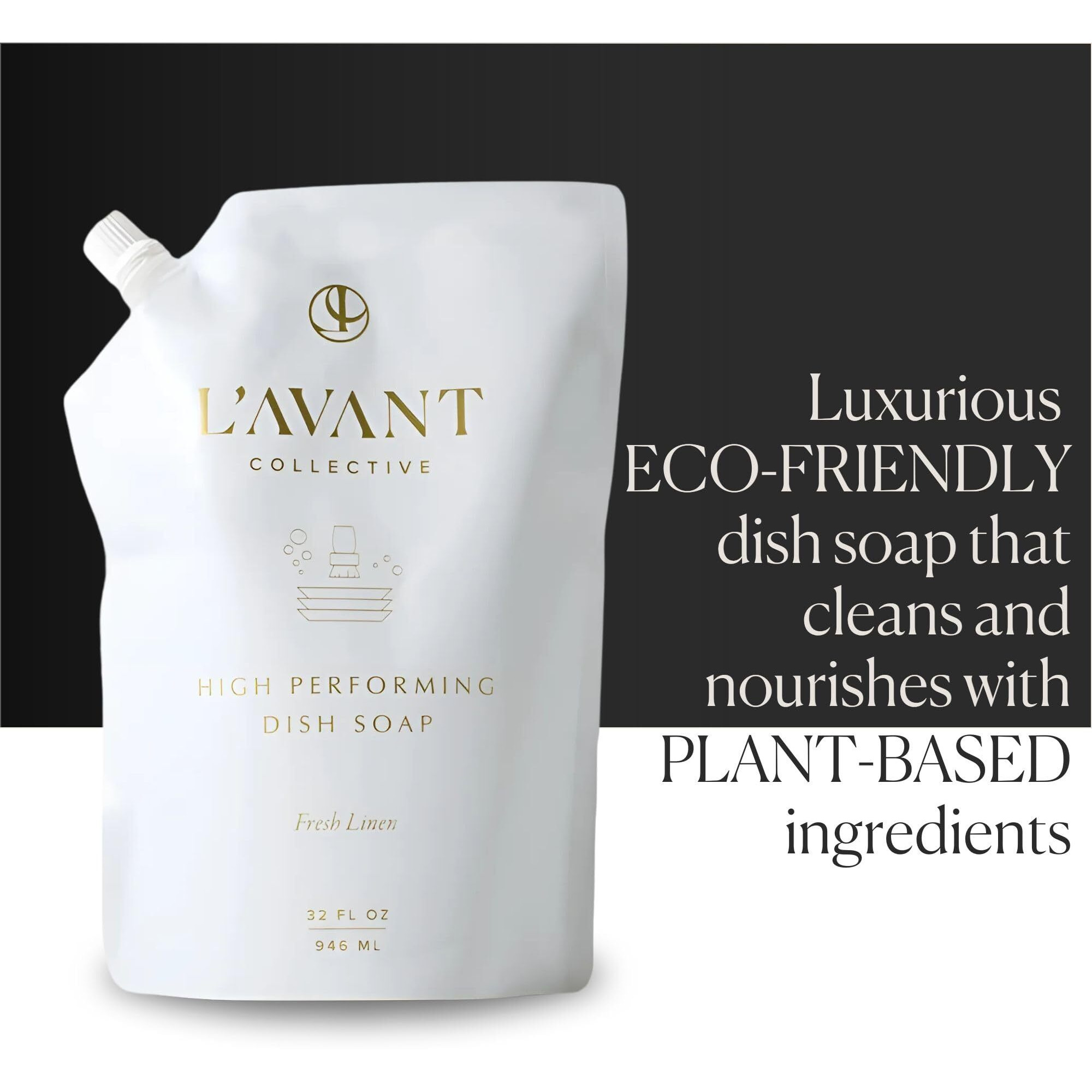 L'Avant Collective High Performing Dish Soap Refill | Plant-Based Ingredients & High Performing Formula | Fresh Linen Scent | 32 Fl Oz/946 Ml