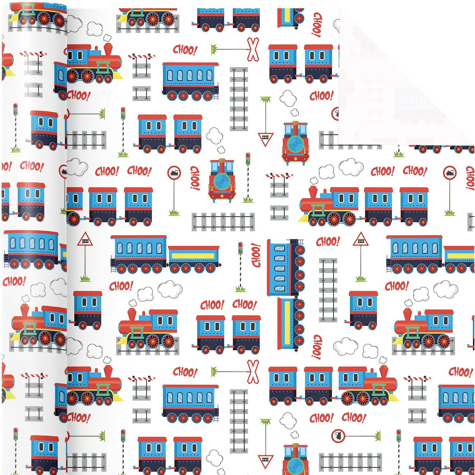 Wrapaholic Train Wrapping Paper Roll - Mini Roll - 17 Inch X 16.5 Feet - Vintage Trains Tracks Wrapping Paper  Perfect For Kids Boys Birthday  Baby Shower