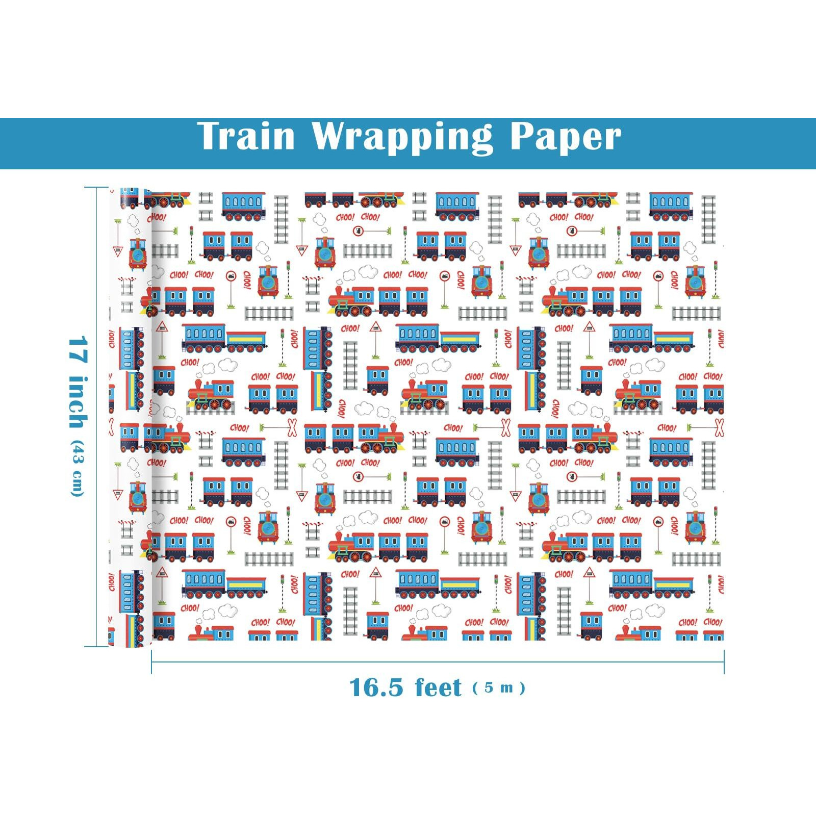 Wrapaholic Train Wrapping Paper Roll - Mini Roll - 17 Inch X 16.5 Feet - Vintage Trains Tracks Wrapping Paper  Perfect For Kids Boys Birthday  Baby Shower