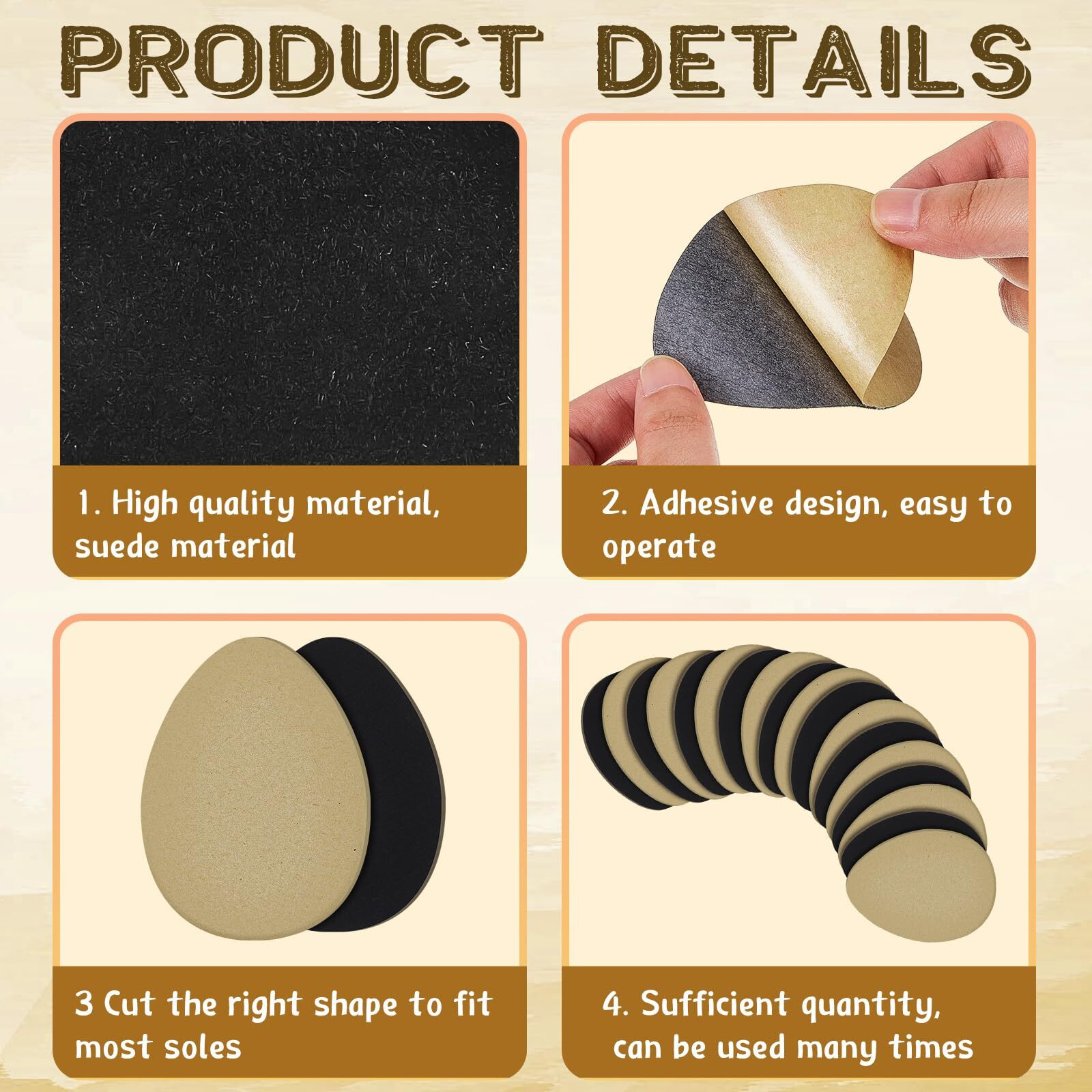 Jecery 36 Pcs Non Slip Pads For Shoes Suede Sole Protectors Adhesive For High Heeled Shoes Women Dance Shoe Protector With Adhesive (Beige Black)