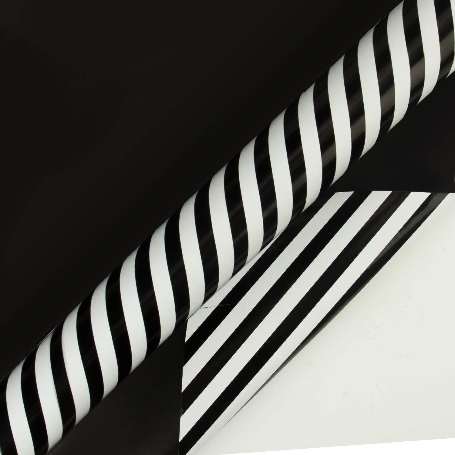 Wrapaholic Reversible Wrapping Paper - Mini Roll - 17 Inch X 33 Feet - Black And Stripes Design For Christmas  Birthday  Holiday  Wedding  Baby Shower