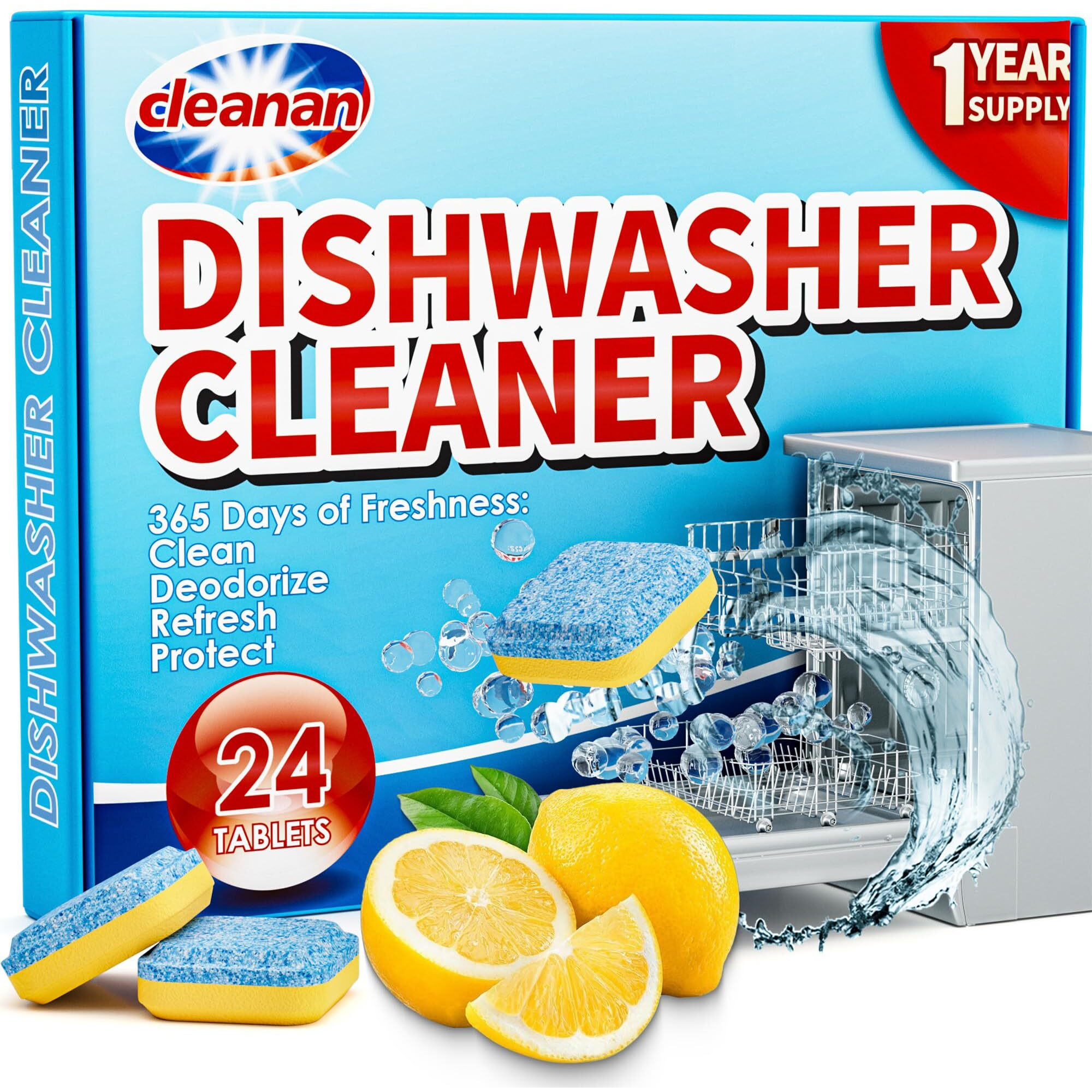 Dishwasher Cleaner Tablets - 24 Pack Powerful Descaling And Refreshing Pods  Deep Cleaning For Dish Washer Machine  Heavy Duty For Sparkling Clean - Yearly Supply.