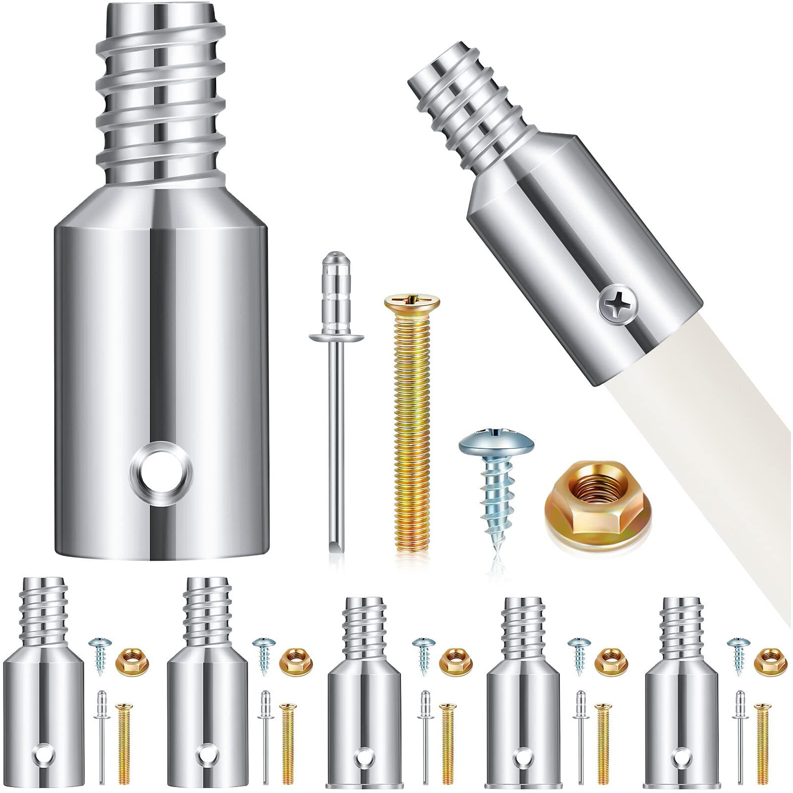 Zhengmy 6 Pcs Threaded Tip Replacement  Broom Handle Threaded End  Pole Handle Replacement  Extension Pole Adapter Tips For Metal Broom(1 Inch  0.8 Inch)