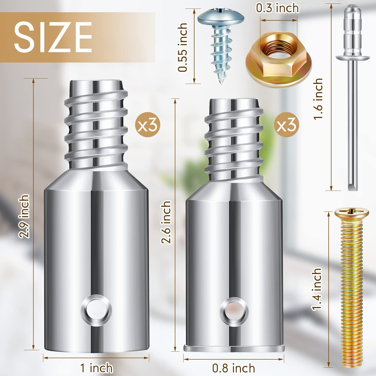 Zhengmy 6 Pcs Threaded Tip Replacement  Broom Handle Threaded End  Pole Handle Replacement  Extension Pole Adapter Tips For Metal Broom(1 Inch  0.8 Inch)