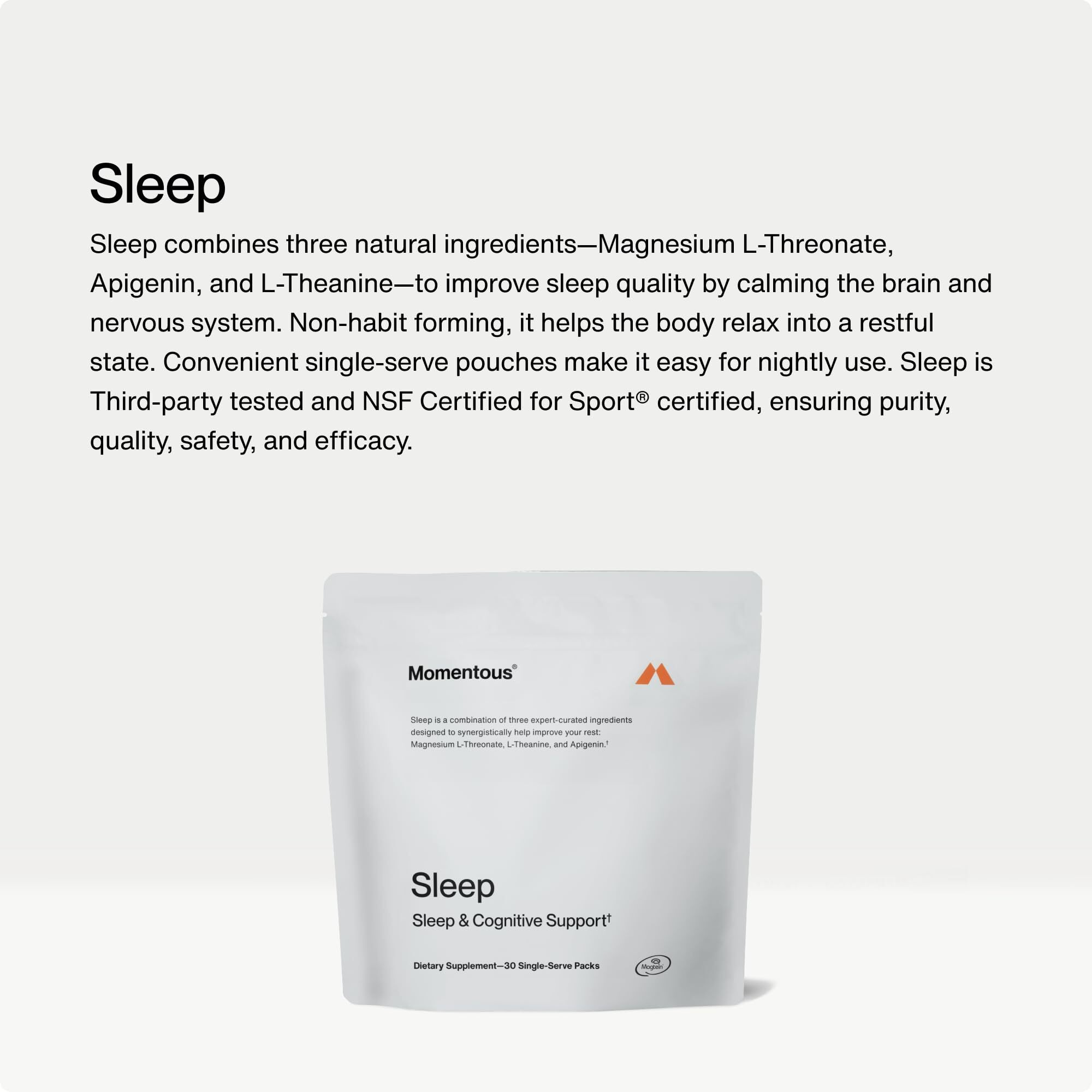Momentous Sleep Pack Magnesium L-Threonate  Apigenin & L-Theanine  30 Servings