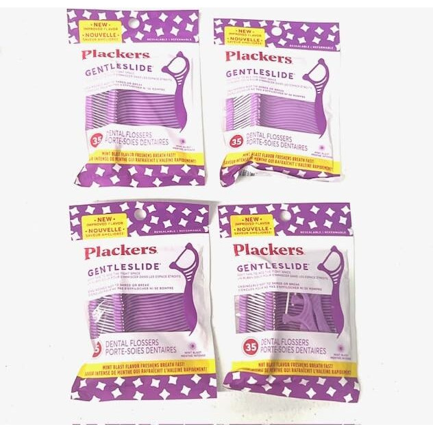 4-Pack Of Gentleslide Dental Flossers For Tight Teeth  Cool Mint Flavor  Tartar Pick  4 Packs Of 35 Picks