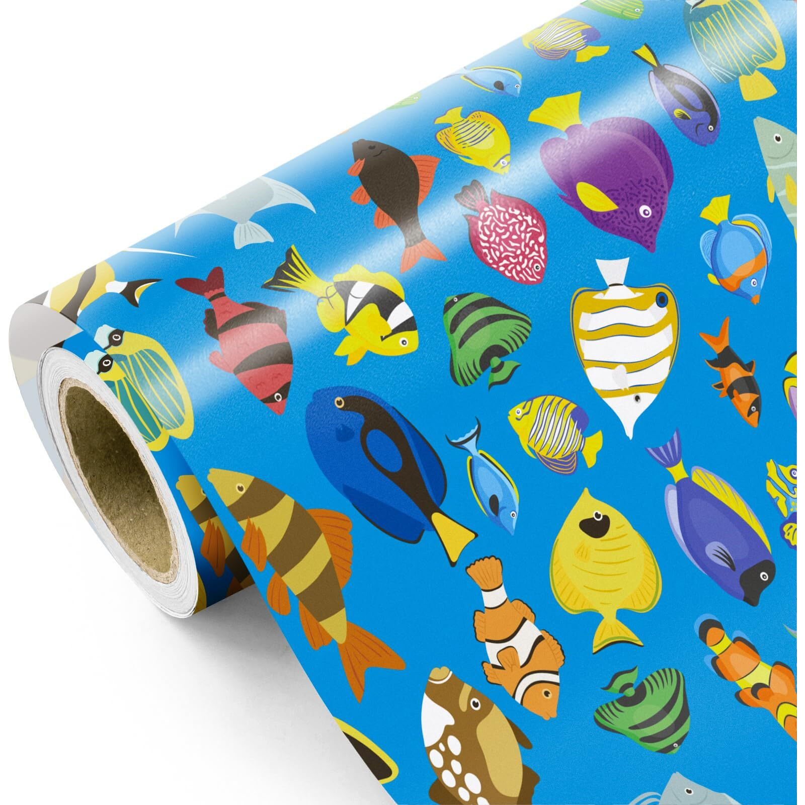 Wrapaholic Ocean Fish Wrapping Paper Roll - Mini Roll - 17 Inch X 16.5 Feet - Various Fish Theme Ocean Wrapping Paper Perfect For Baby Shower  Kids Boy Girl Birthday