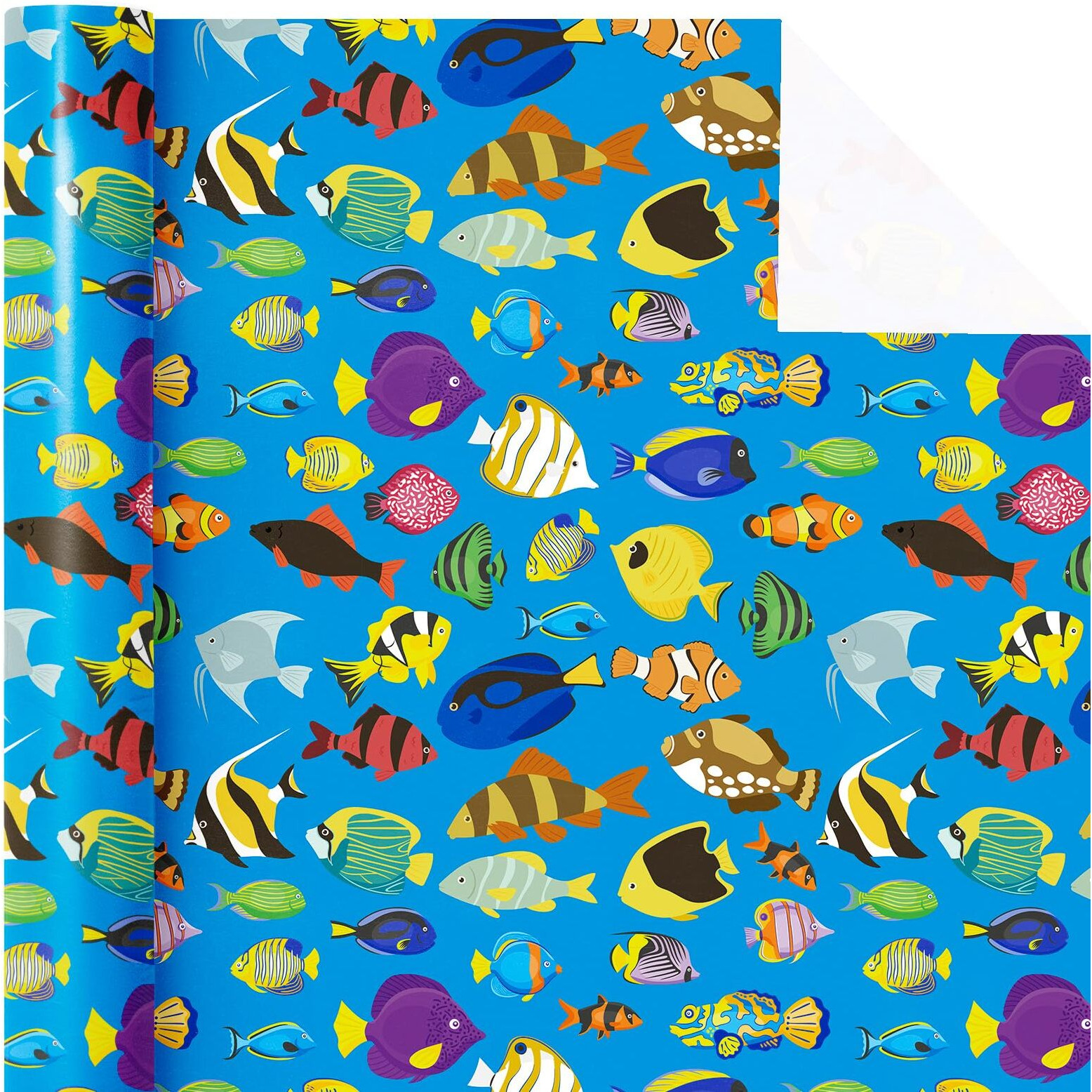 Wrapaholic Ocean Fish Wrapping Paper Roll - Mini Roll - 17 Inch X 16.5 Feet - Various Fish Theme Ocean Wrapping Paper Perfect For Baby Shower  Kids Boy Girl Birthday