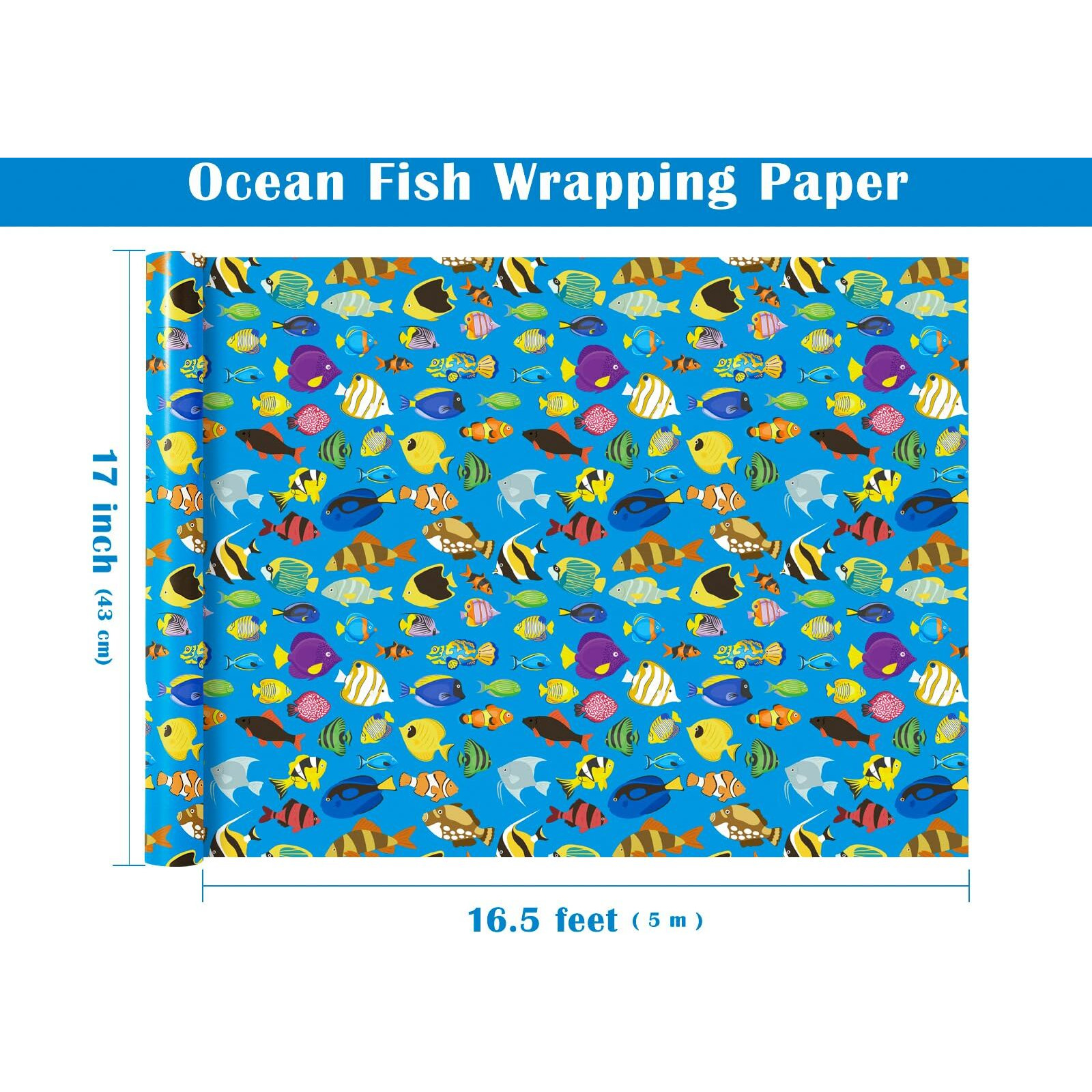 Wrapaholic Ocean Fish Wrapping Paper Roll - Mini Roll - 17 Inch X 16.5 Feet - Various Fish Theme Ocean Wrapping Paper Perfect For Baby Shower  Kids Boy Girl Birthday
