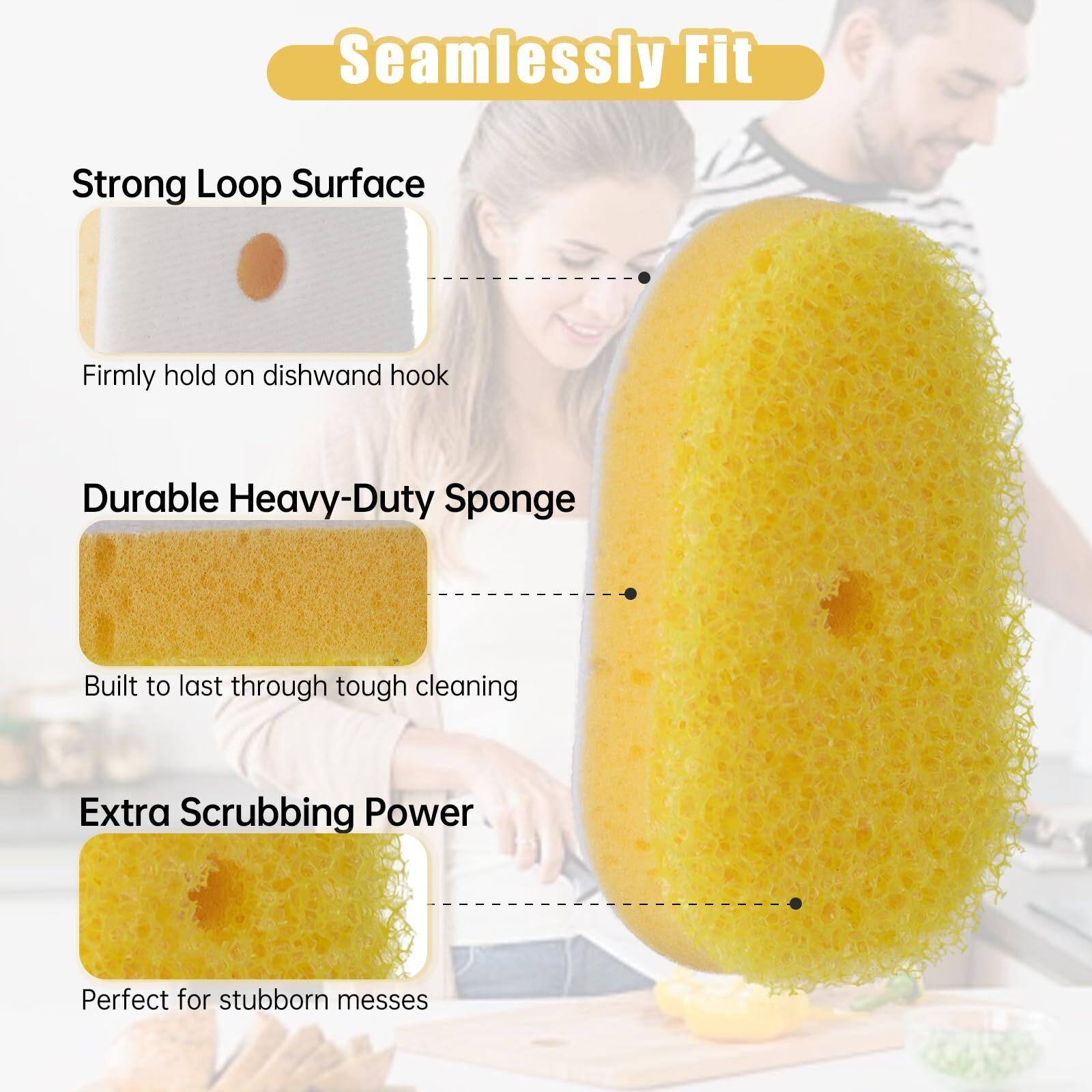 12Packs Dish Wand Sponge Refills For Scrub Daddy Dish Daddy - Replacement Heads For Dish Sponges  Non Scratch Dish Washing Scrubbers  Ideal For Kitchen Cleaning  Yellow (Only Sponge Heads)