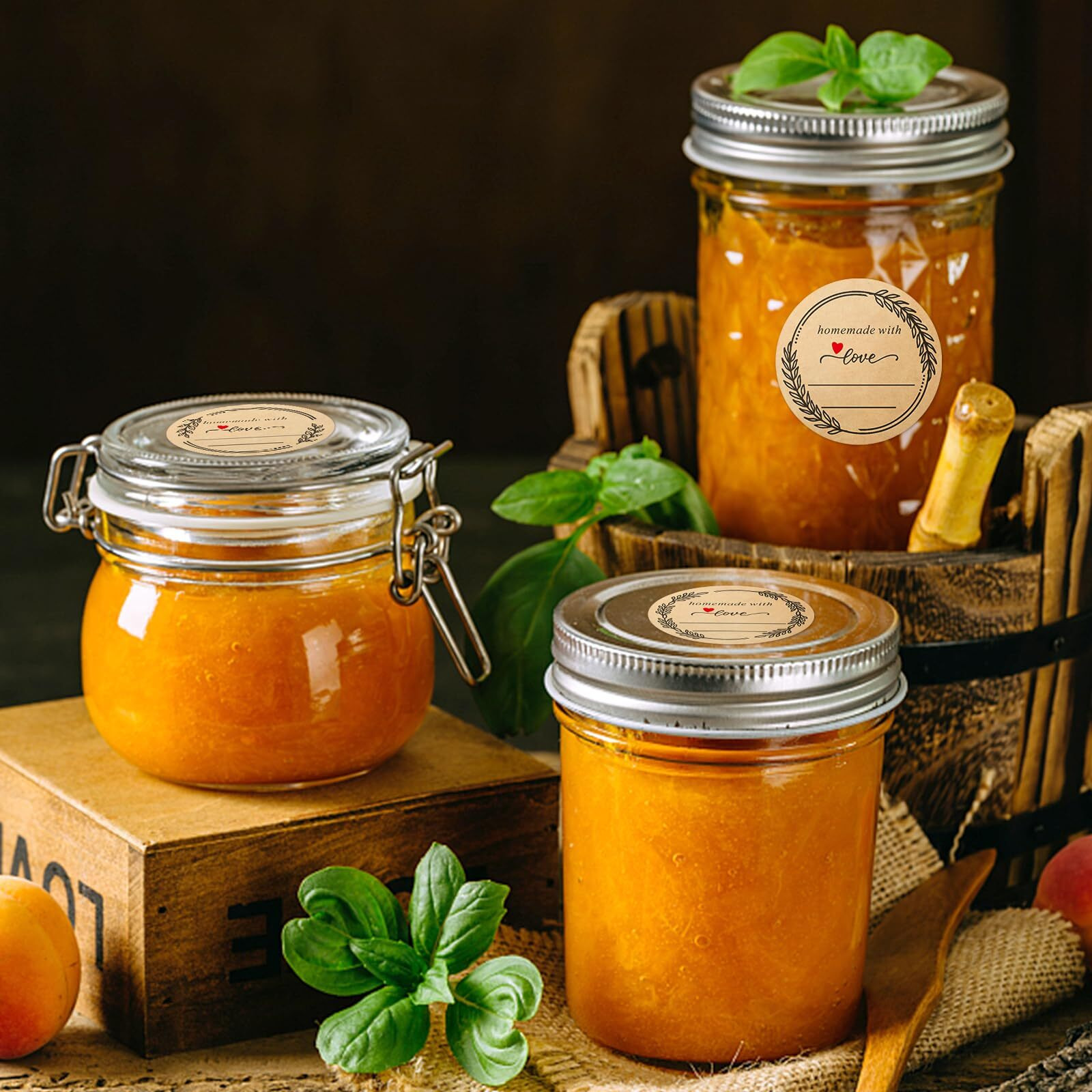 600 Pcs Canning Labels 2"" Label Stickers For Jars  8 Design Wreath Homemade With Love Stickers  Round Kraft Sticker Labels For Food Containers Lids Bottle Labels