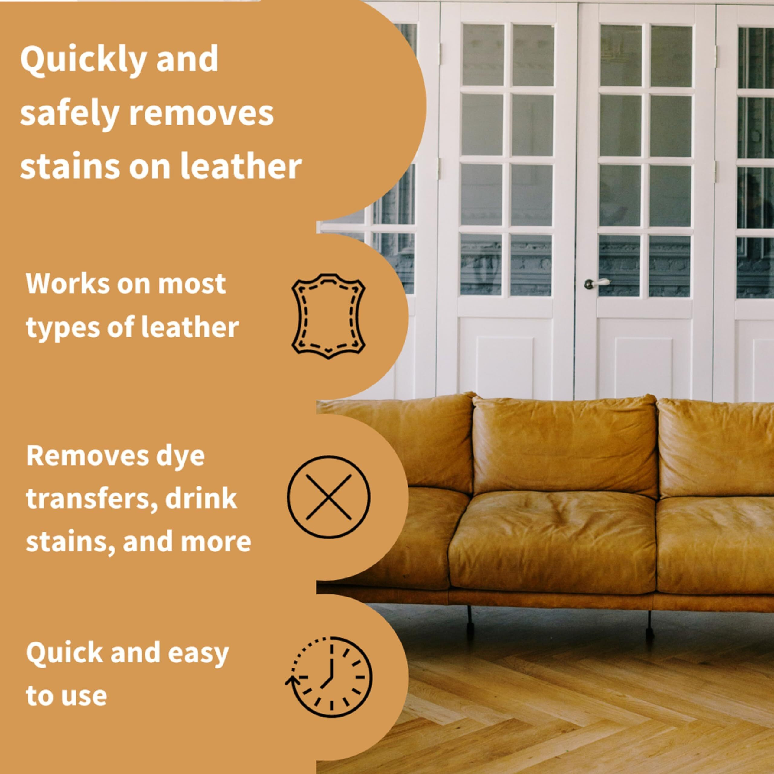 Leather Stain Remover | Quickly Removes Stubborn Stains | Works Well On Dye Transfer  Paint  Food Spills | Cleans Leather Furniture  Car Interior  Bags  And More (250 Ml / 8.5 Oz)