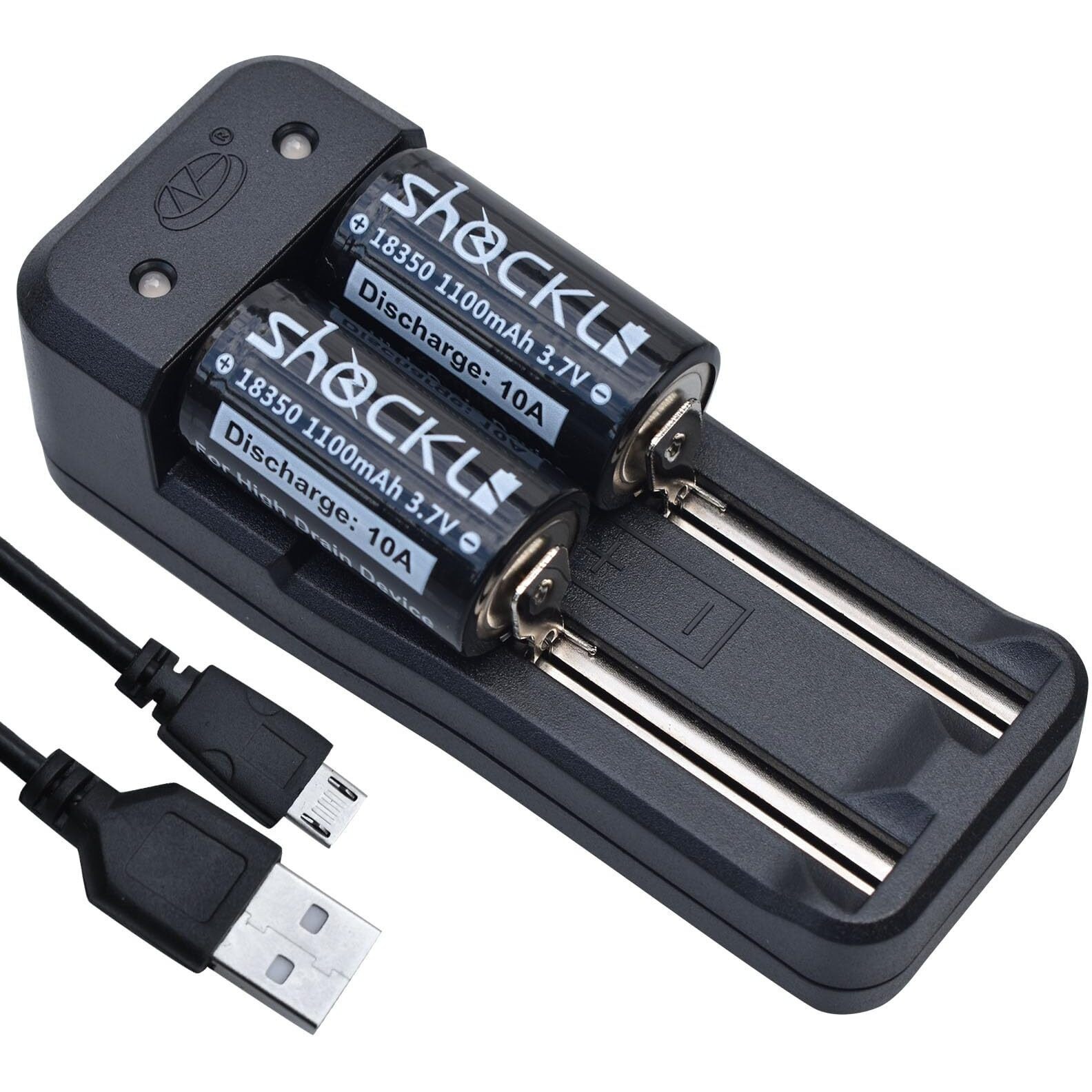 Funkawa 18350 1100Mah Flat Top Battery (2-Pack) With Usb Battery Charger  Shockli 18350 10A Discharge High Drain 3.7V Rechargeable Batteries