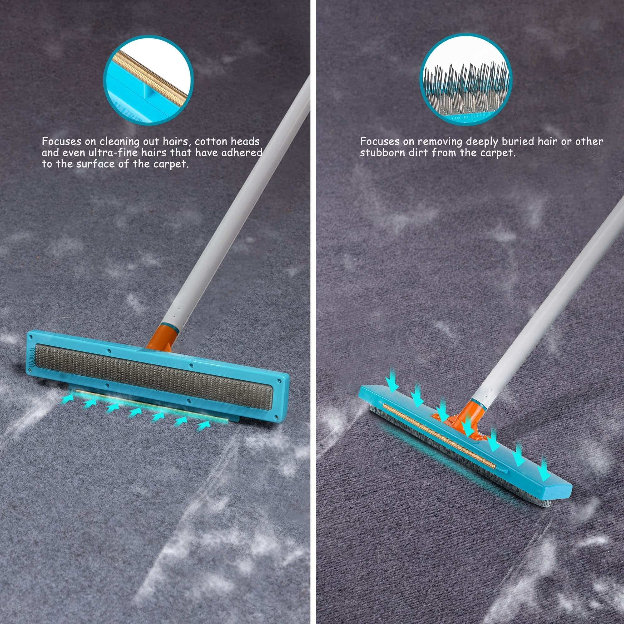 Jolllax Carpet Rake-Carpet Hair Removal Tool-Carpet Rake To Fluff Carpet-Carpet Scraper Brush Rug Comb Pet Cat Fur Dog Hair Remover For Couch Furniture Carpet Broom