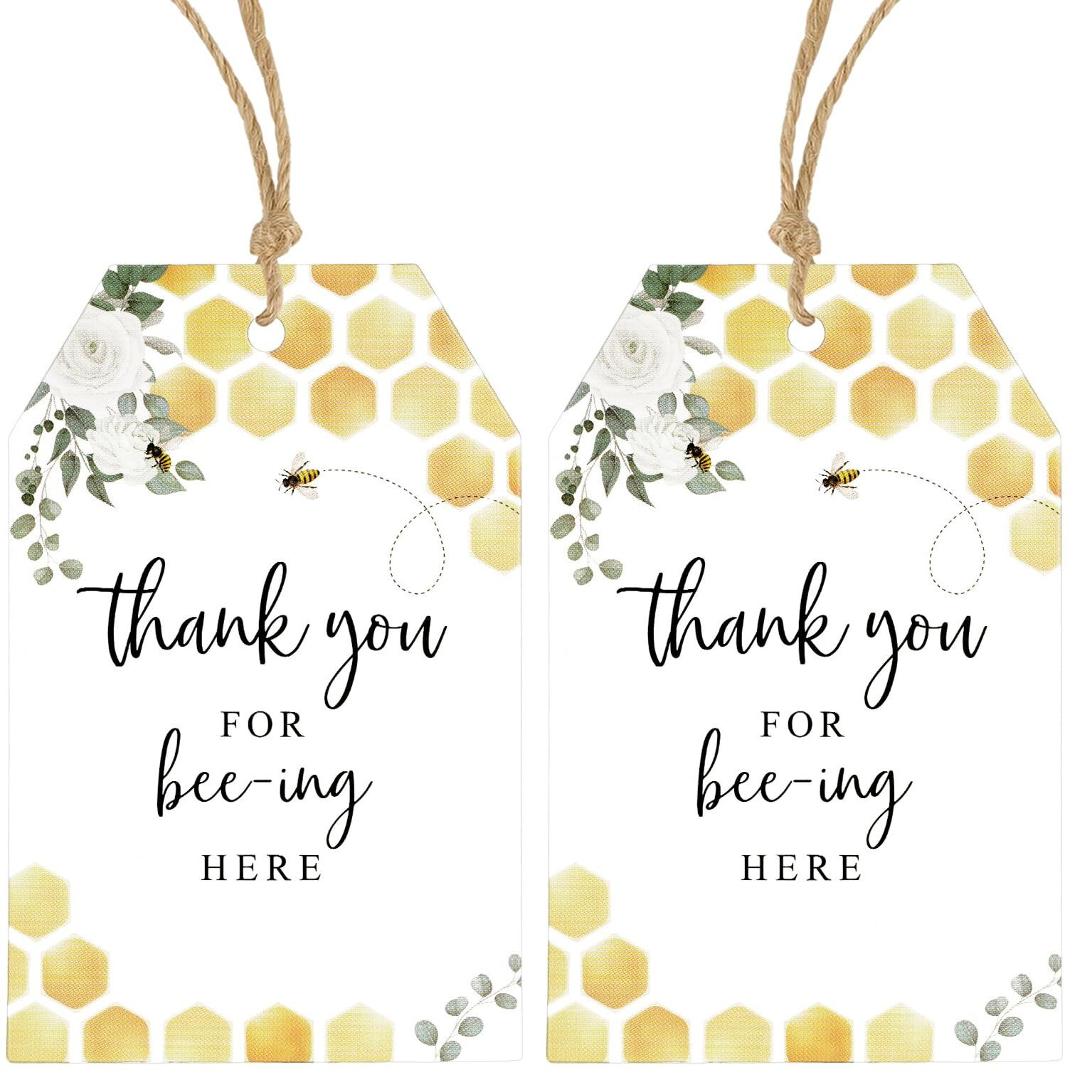 Anwyll Bee Thank You Tags 50Pcs Bee Thank You Gift Tags With String Thank You For Bee-Ing Here Tags Sweet Honey Thank You Hang Paper Gift Tags For Bee Theme 1St Birthday Baby Bridal Shower Party Favor