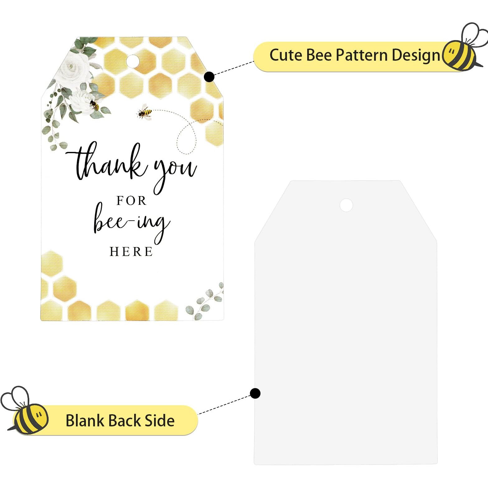 Anwyll Bee Thank You Tags 50Pcs Bee Thank You Gift Tags With String Thank You For Bee-Ing Here Tags Sweet Honey Thank You Hang Paper Gift Tags For Bee Theme 1St Birthday Baby Bridal Shower Party Favor